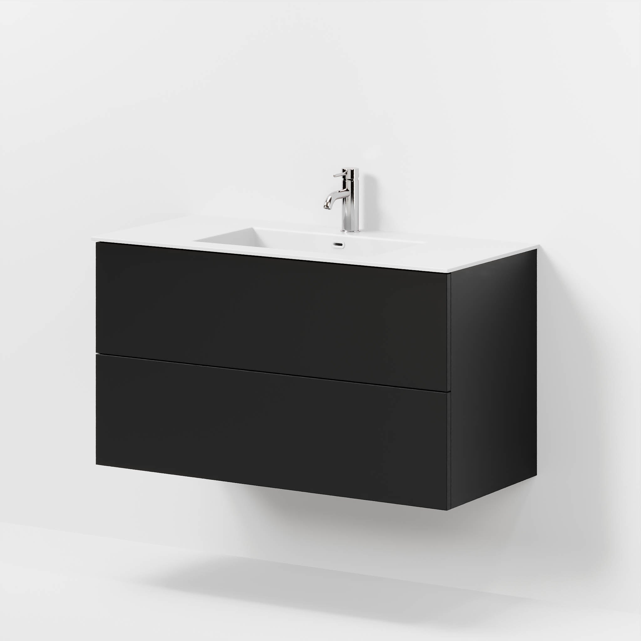 Badrumsmöbel med klassiska fronter - 100x46x57 cm - mattsvart - tvättställ i solid surface - Viborg - Tvättställsskåp - Bath Deluxe - 70-100-52-02-80 - BATHDELUXE SWEDEN