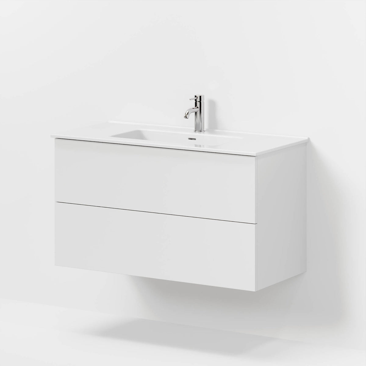 Badrumsmöbel med klassiska Fronter - 100x46x57 cm - matt vit - Porslin tvättställ - Vestbjerg - Tvättställsskåp - Bath Deluxe - Vestbjerg - 70-100-54-01-80 - BATHDELUXE SWEDEN