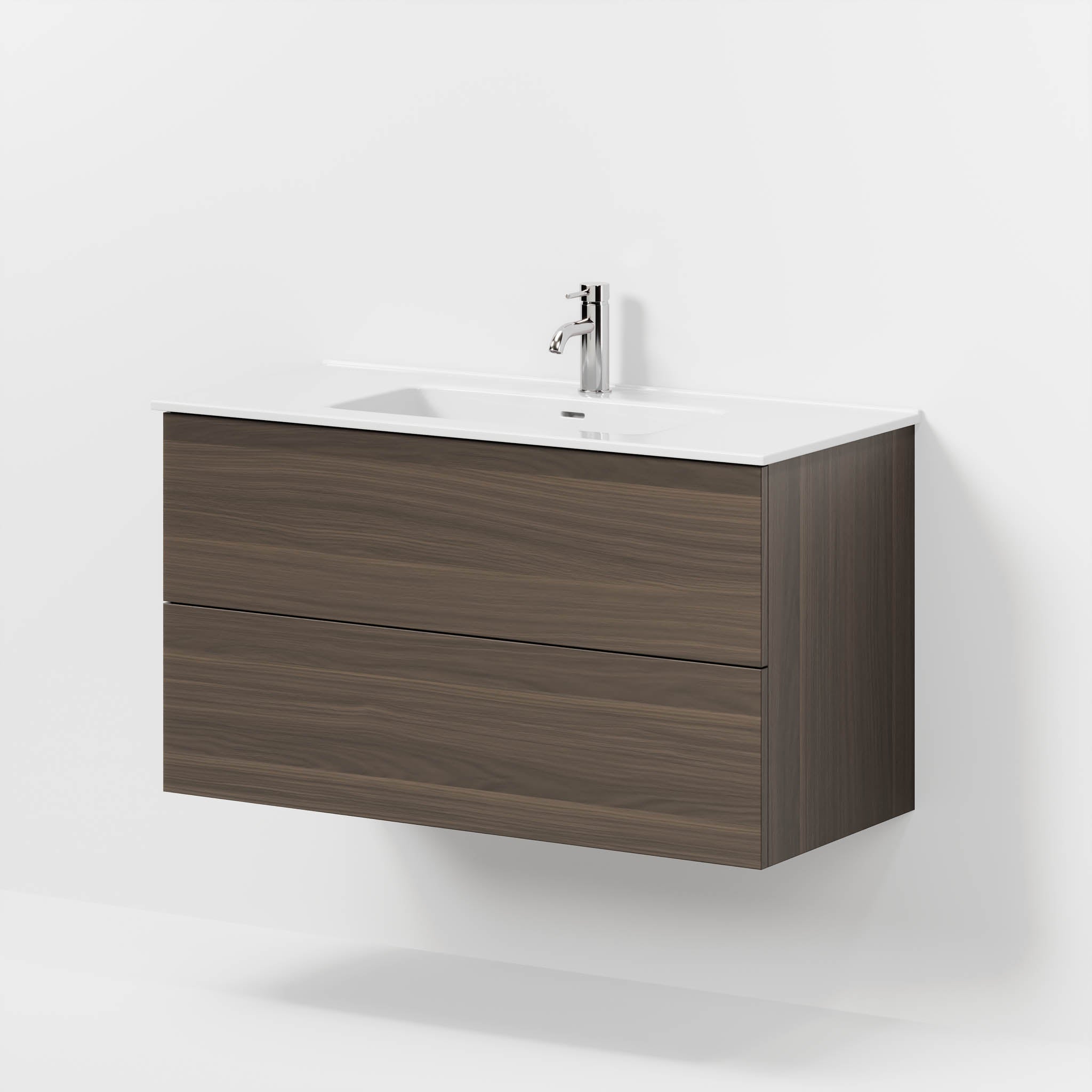 Badrumsmöbel med klassiska fronter - 100x46x57 cm - valnöt - vitt porslinstvättställ - Vestbjerg - Tvättställsskåp - Bath Deluxe - 70-100-54-84-80 - BATHDELUXE SWEDEN