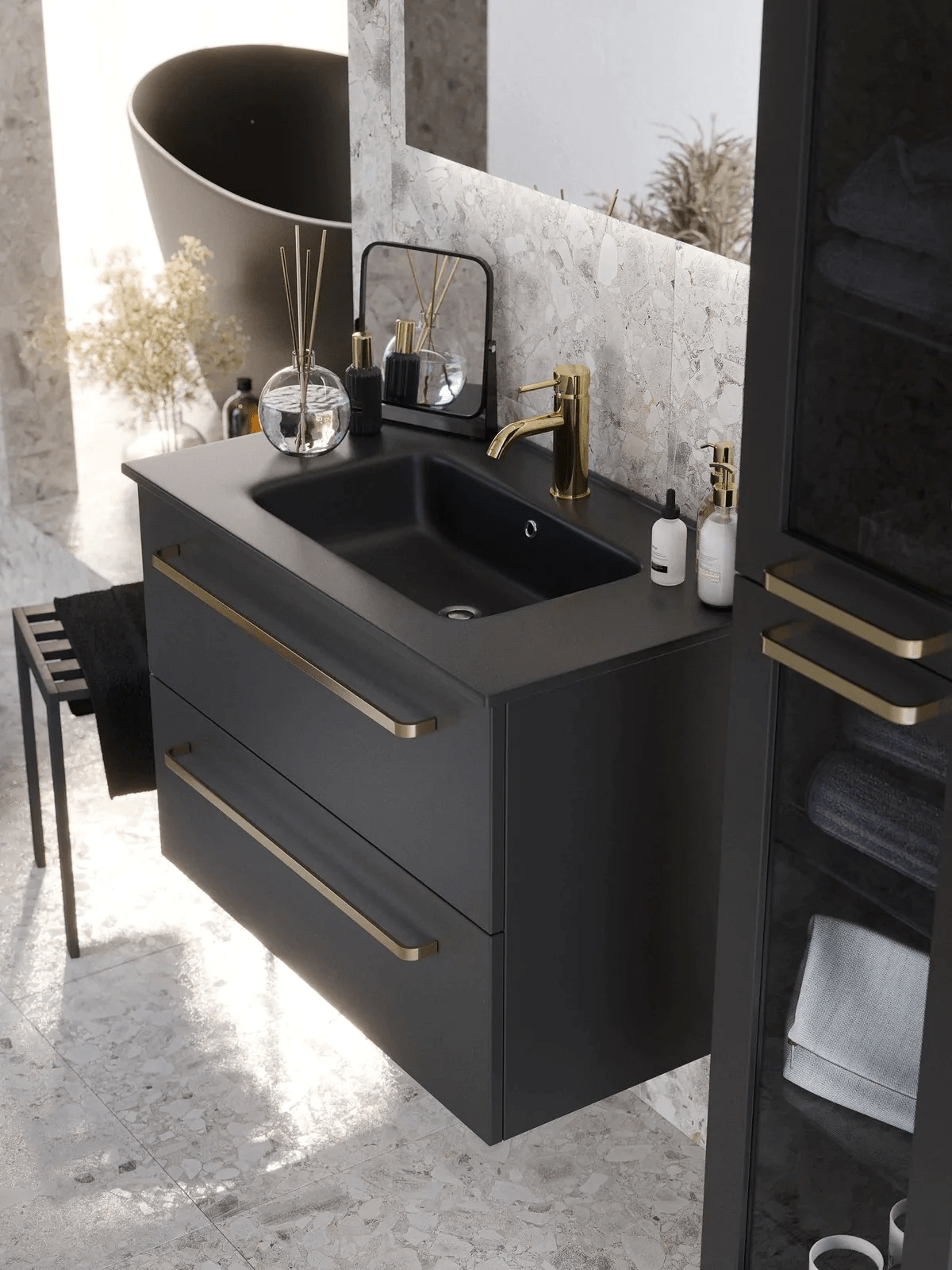 Vegsund Badrumsmöbel, Svart Matt - Tvättställsskåp - BATH DELUXE - PRESTIGE - 70 - 100 - 56 - 02 - 30 - BATHDELUXE SWEDEN