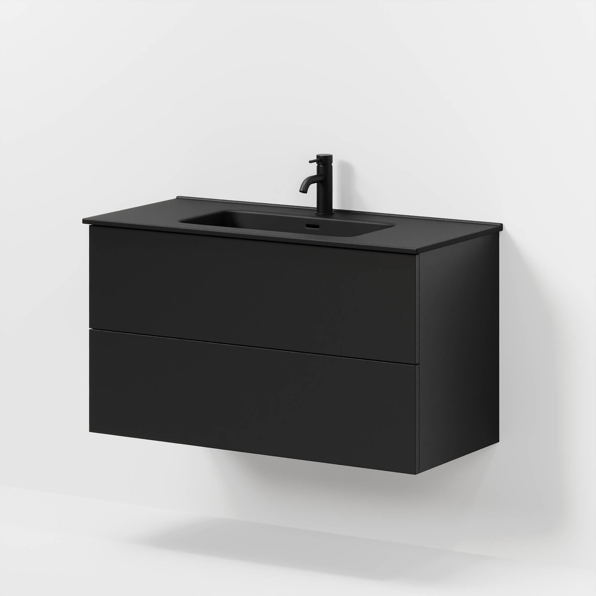 Badrumsmöbel med klassiska fronter - 100x46x57 cm - mattsvart - vitt porslinstvättställ - Vadum - Tvättställsskåp - Bath Deluxe - 70-100-56-02-80 - BATHDELUXE SWEDEN