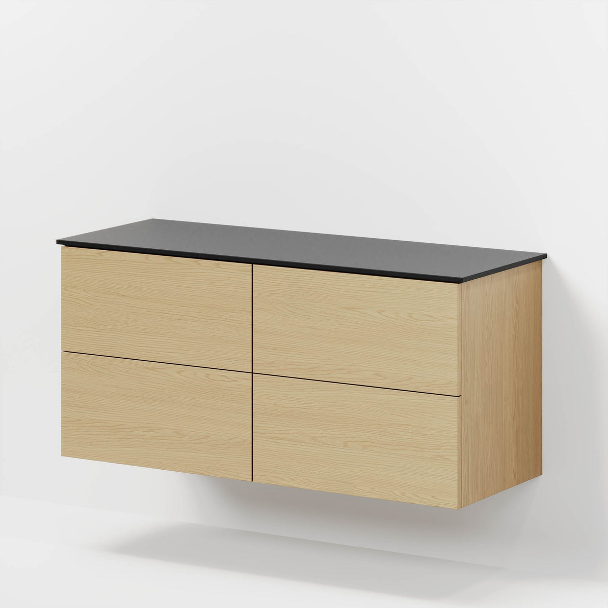 Badrumsmöbel med klassiska fronter – 120x46x56 cm – ek – melaminbänkskiva i matt svart för två handfat – Virklund - Tvättställsskåp - Bath Deluxe - 70-120-10-86-81 - BATHDELUXE SWEDEN