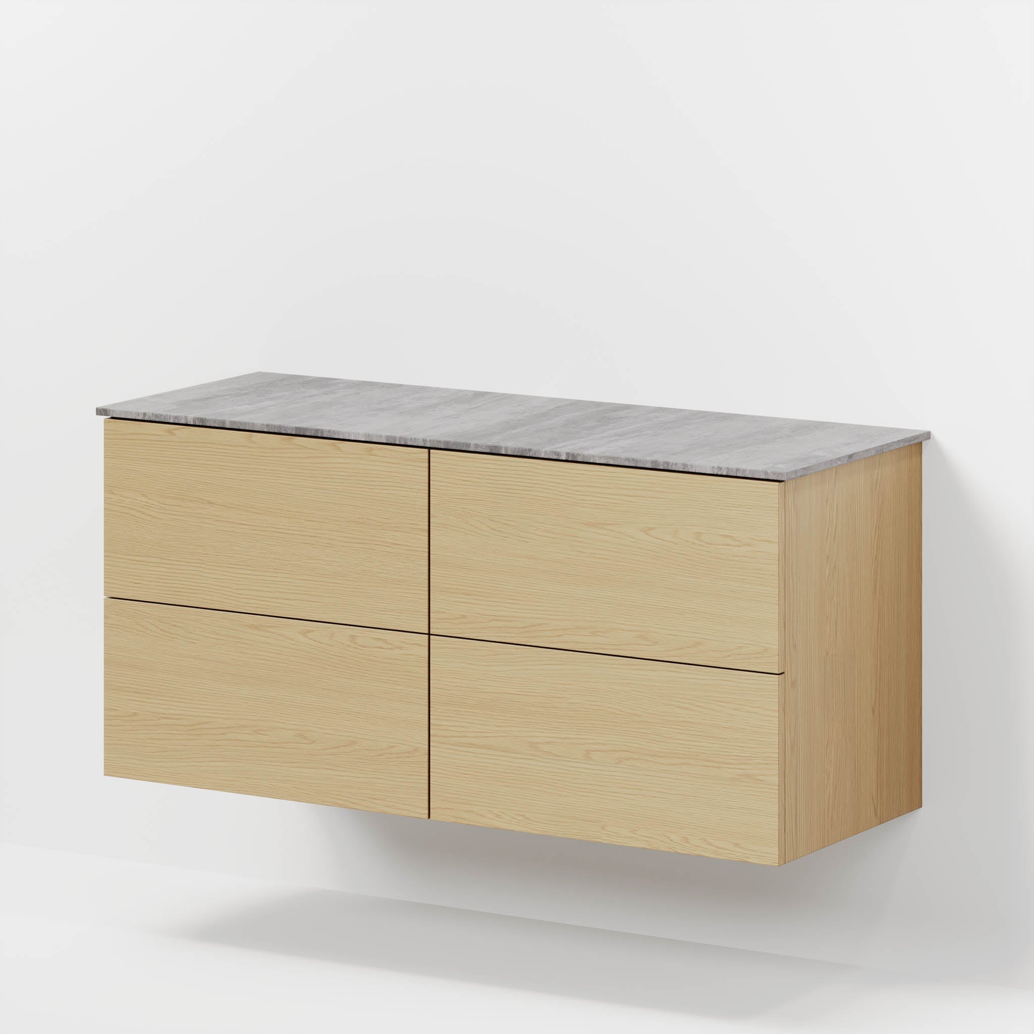 Badrumsmöbel med klassiska fronter – 120x46x56 cm – ek – melaminbänkskiva i betonglook för två handfat – Vinderup - Tvättställsskåp - Bath Deluxe - 70-120-11-86-81 - BATHDELUXE SWEDEN
