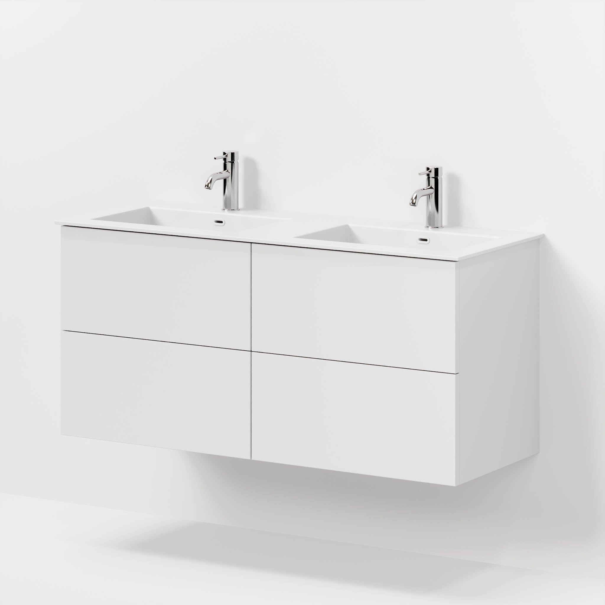 Badrumsmöbel med klassiska fronter - 120x46x57 cm - mattvit - dubbelt tvättställ i solid surface - Viborg - Tvättställsskåp - Bath Deluxe - 70-120-52-01-81 - BATHDELUXE SWEDEN