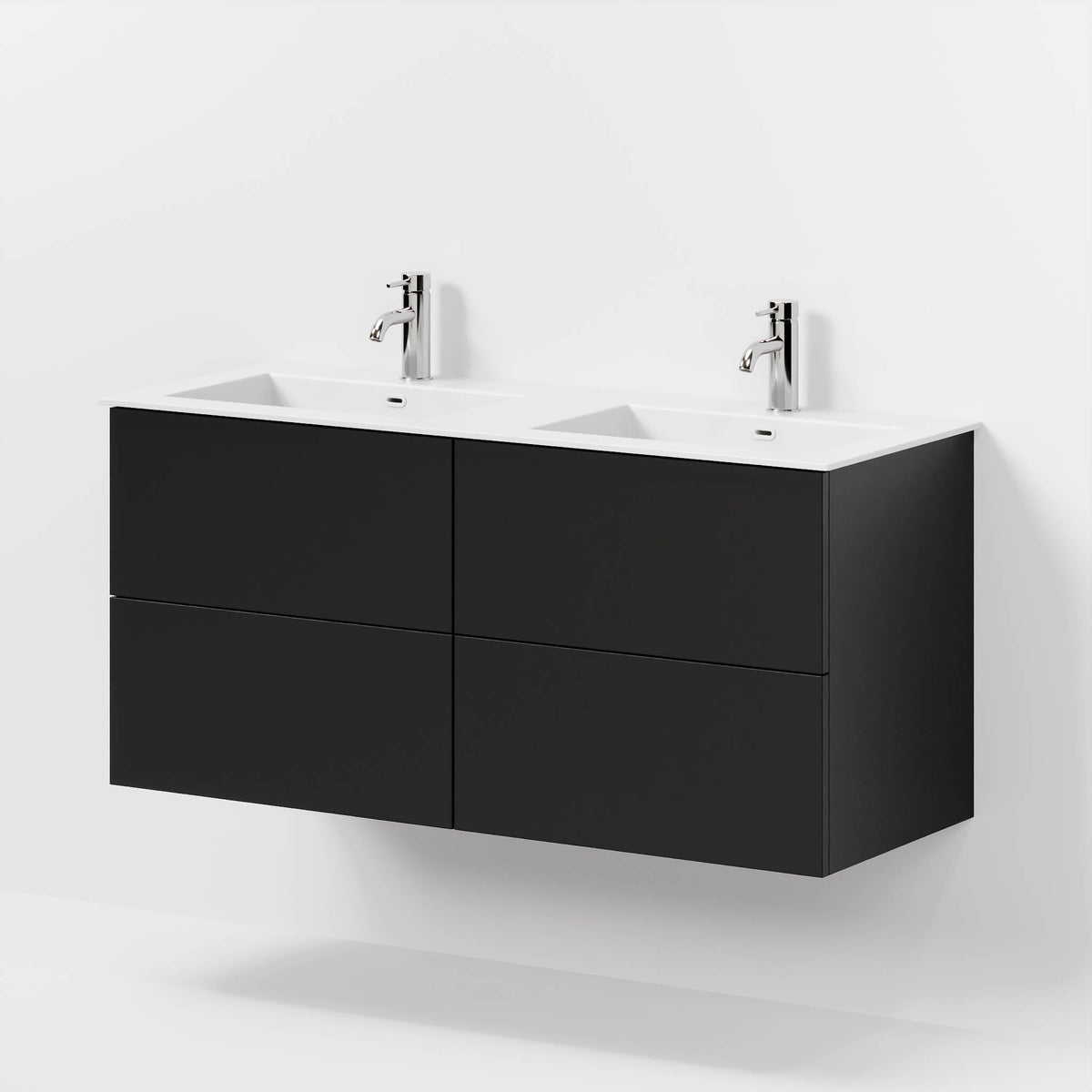 Badrumsmöbler med klassiska Fronter - 120x46x57 cm - matt svart - solid surface dubbelt tvättställ - Viborg - Tvättställsskåp - Bath Deluxe - Viborg - 70-120-52-02-81 - BATHDELUXE SWEDEN