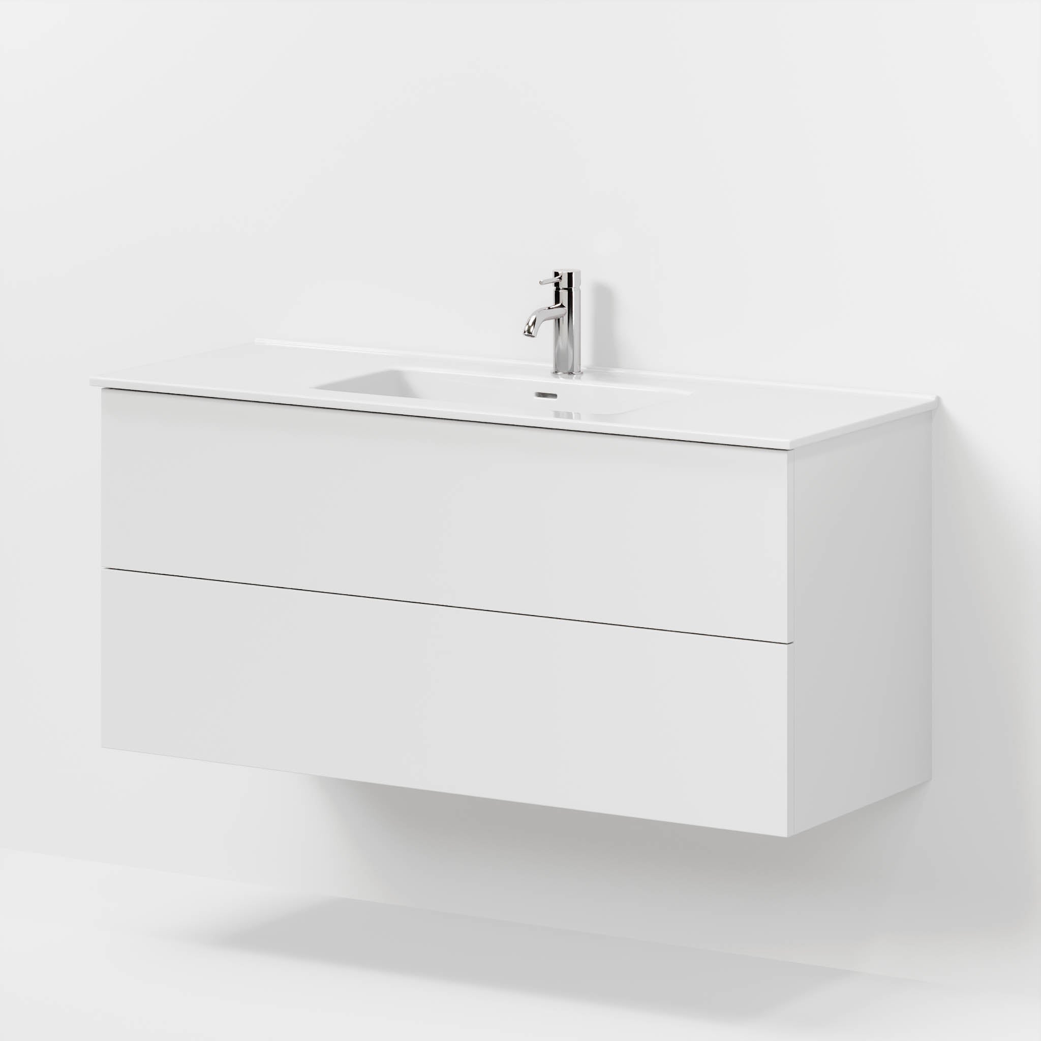 Badrumsmöbel med klassiska fronter - 120x46x57 cm - mattvit - vitt porslinstvättställ - Vestbjerg - Tvättställsskåp - Bath Deluxe - 70-120-54-01-80 - BATHDELUXE SWEDEN