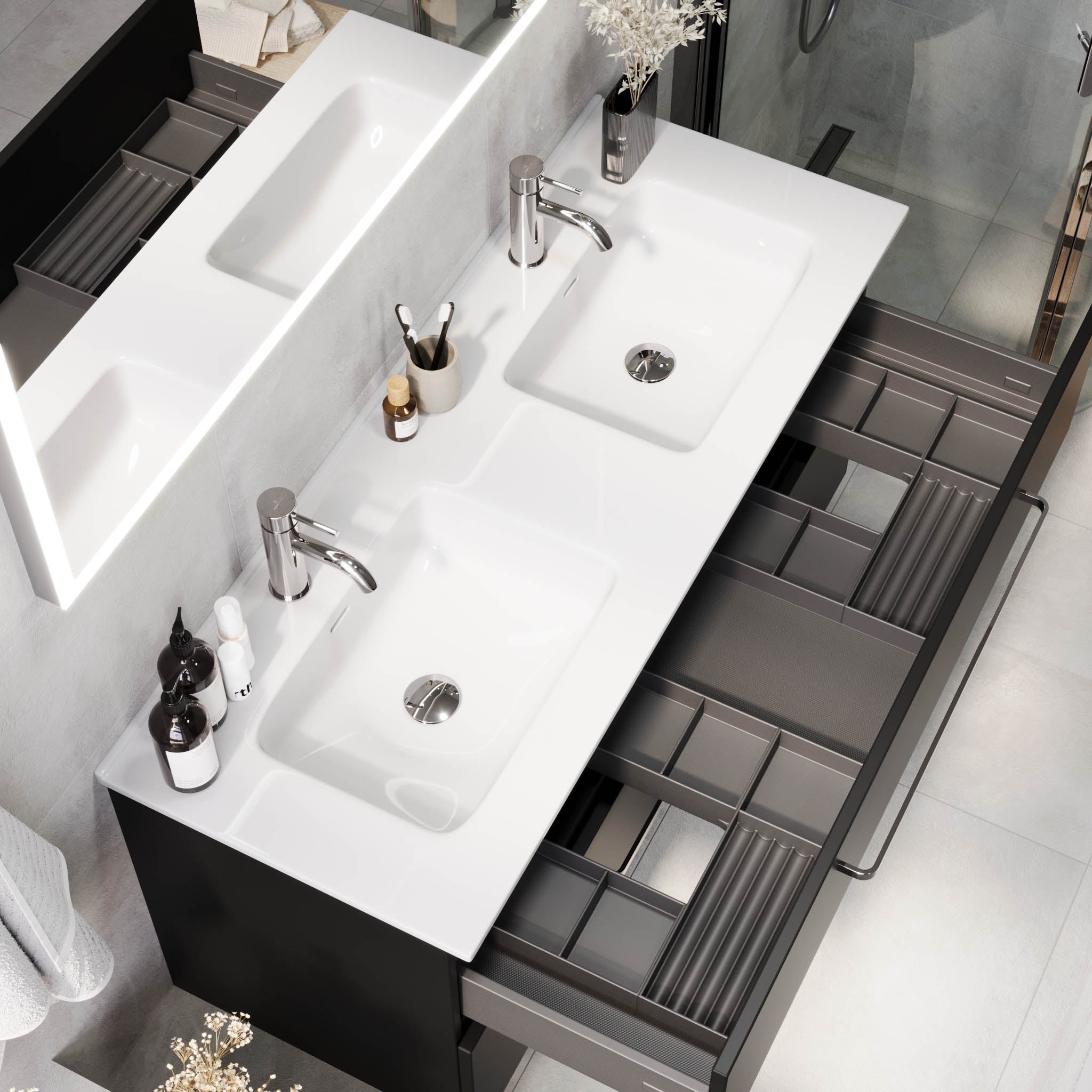 Voss, Furniture Set - Basin & Cabinet, Black Mat - 120 cm - MASTERSTORE - 8595677194401 - Furniture Set - Basin & Cabinet - 70-120-54-02-62 - 8595677194401