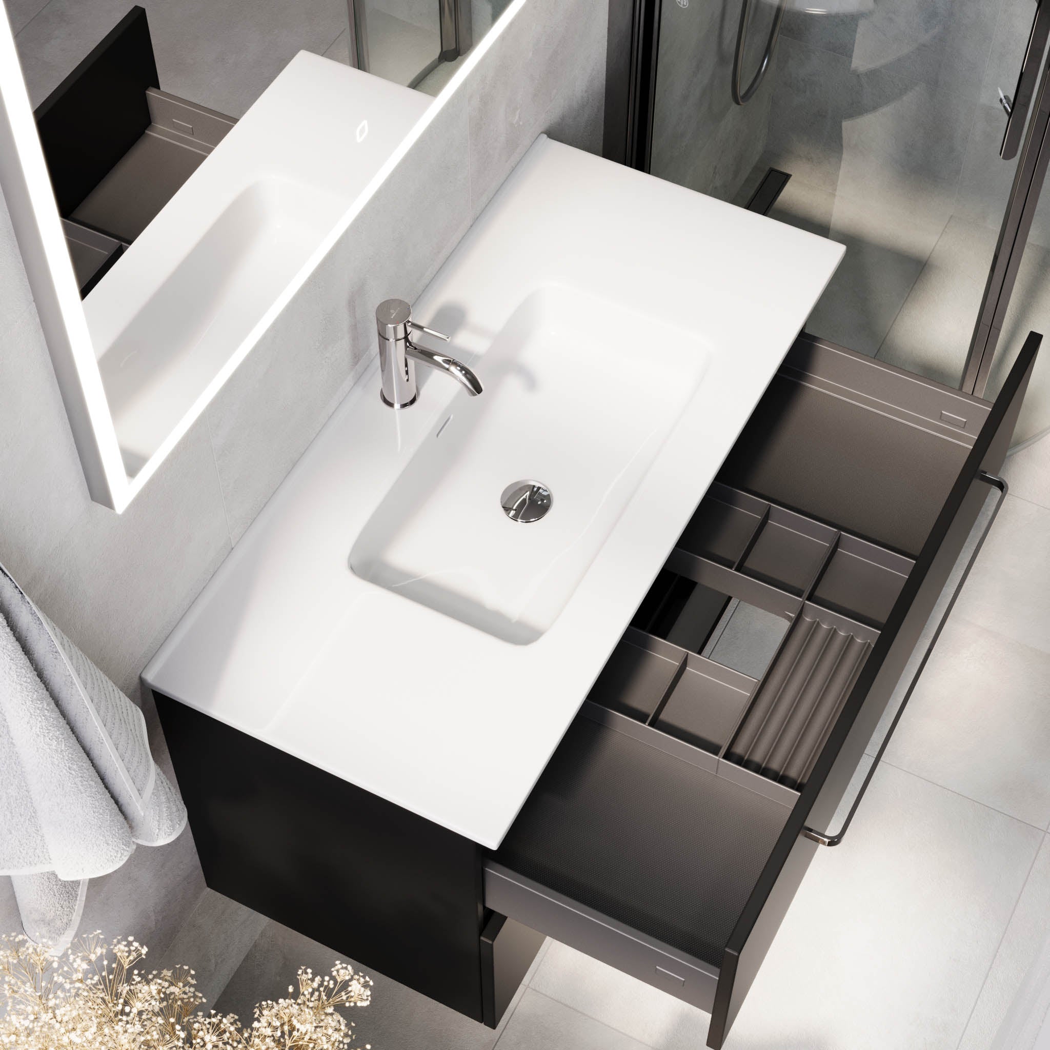 Voss Badrumsmöbel - Matt Svart - Badrumsmöbel - BATH DELUXE - PRESTIGE - 70-120-54-02-62 - BATHDELUXE SWEDEN