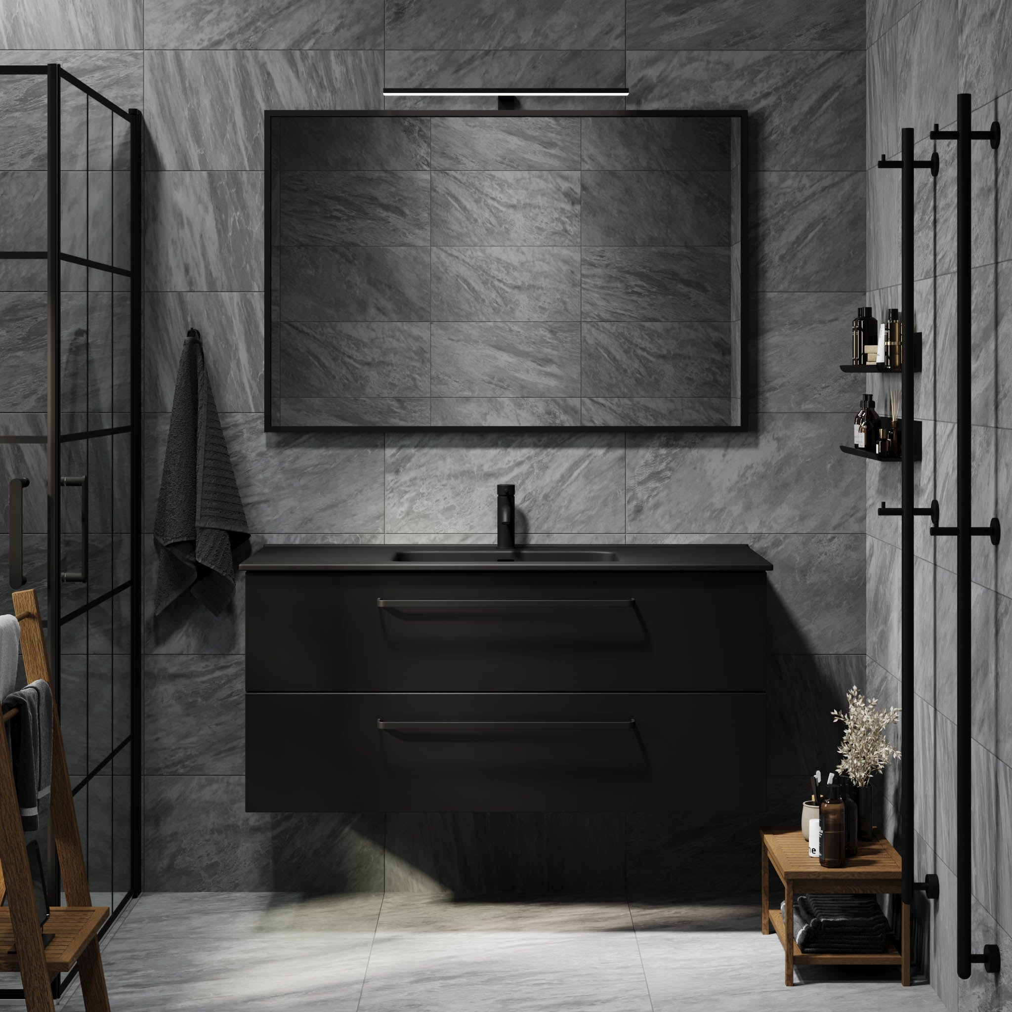 Vegsund Badrumsmöbel – Matt Svart med svarta handtag - Badrumsmöbel - BATH DELUXE - PRESTIGE - 70-120-56-02-60 - BATHDELUXE SWEDEN