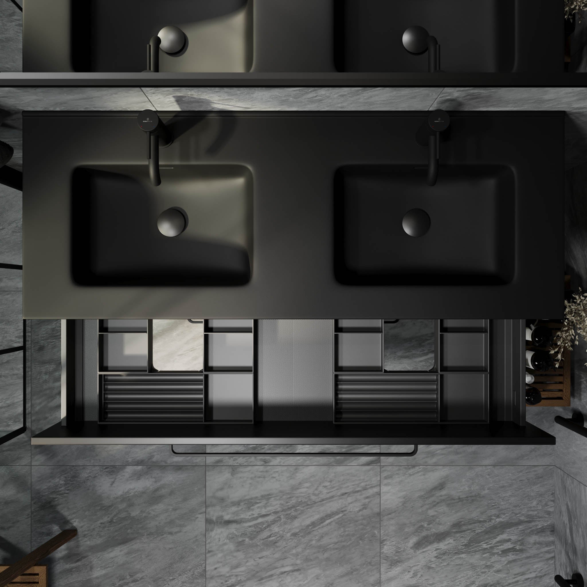 Vegsund Badrumsmöbel – Matt Svart med svarta handtag - Badrumsmöbel - BATH DELUXE - PRESTIGE - 70-120-56-02-60 - BATHDELUXE SWEDEN