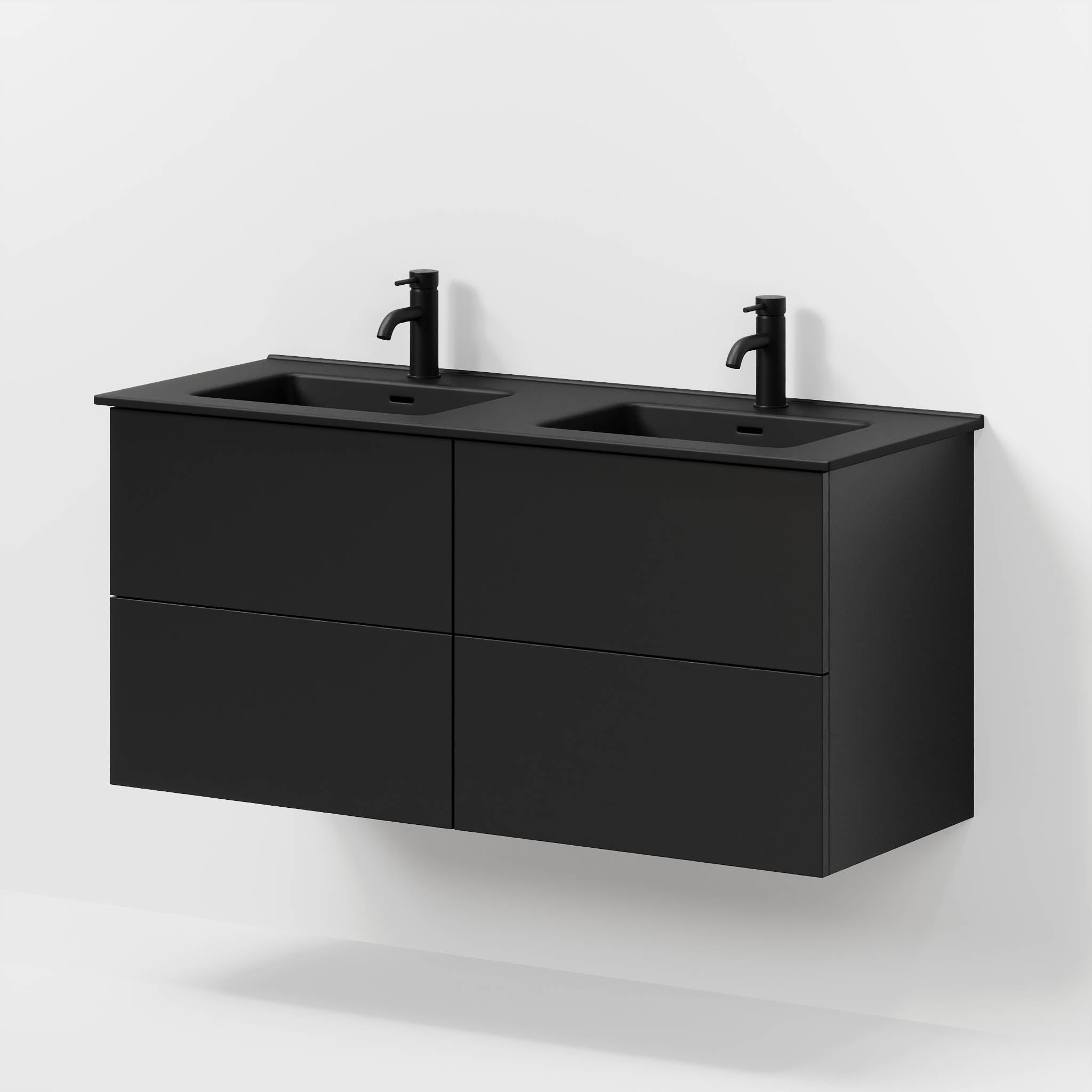 Badrumsmöbel med klassiska fronter - 120x46x57 cm - mattsvart - dubbelt vitt porslinstvättställ - Vadum - Tvättställsskåp - Bath Deluxe - 70-120-56-02-81 - BATHDELUXE SWEDEN