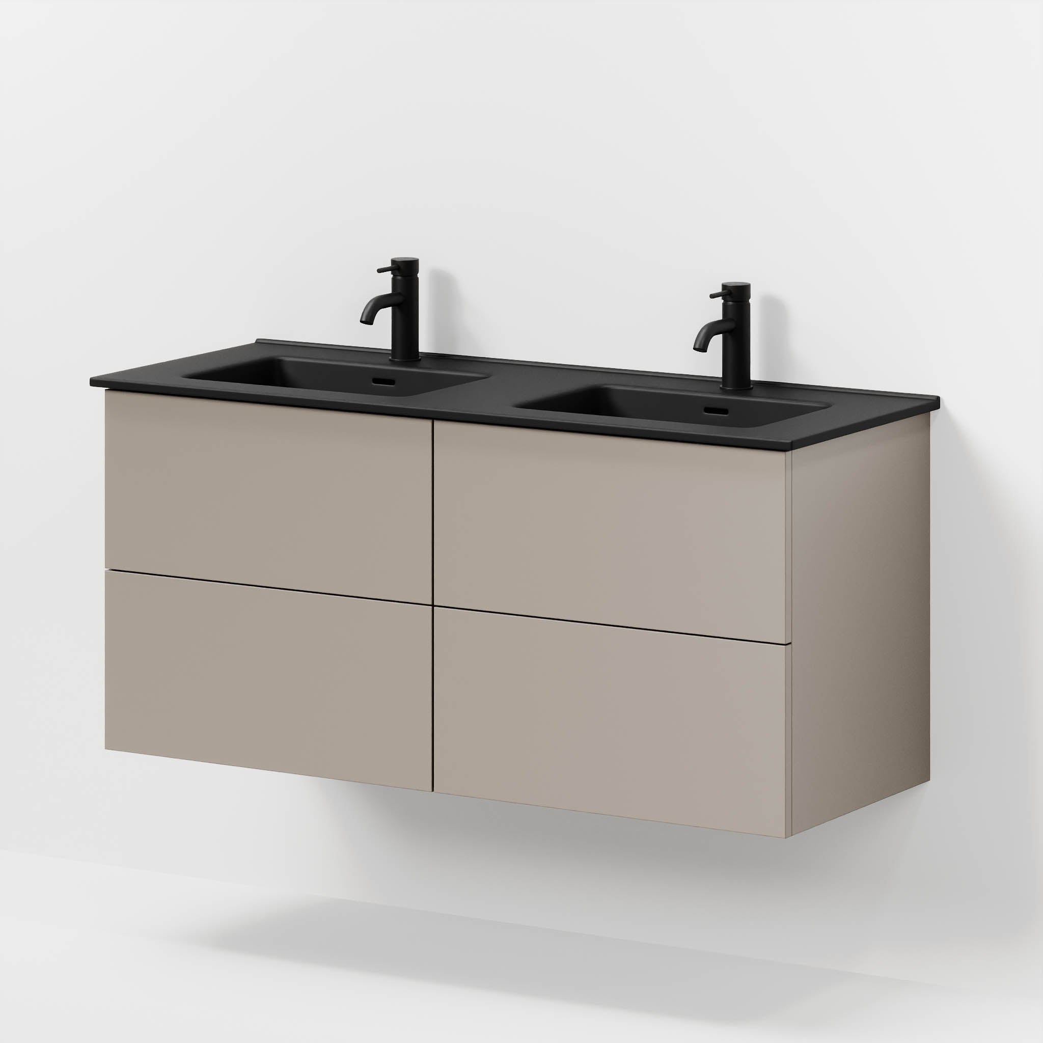 Badrumsmöbel med klassiska fronter - 120x46x57 cm - dämpad sand - dubbelt vitt porslinstvättställ - Vadum - Tvättställsskåp - Bath Deluxe - 70-120-56-30-81 - BATHDELUXE SWEDEN