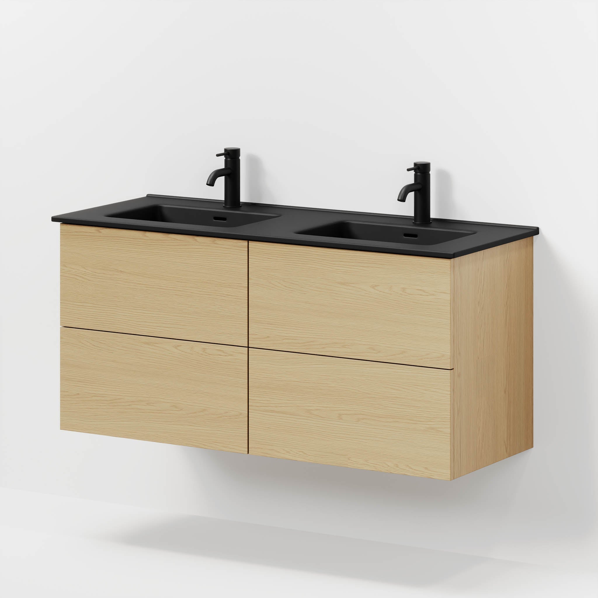 Badrumsmöbel med klassiska fronter - 120x46x57 cm - ek - dubbelt vitt porslinstvättställ - Vadum - Tvättställsskåp - Bath Deluxe - 70-120-56-86-81 - BATHDELUXE SWEDEN