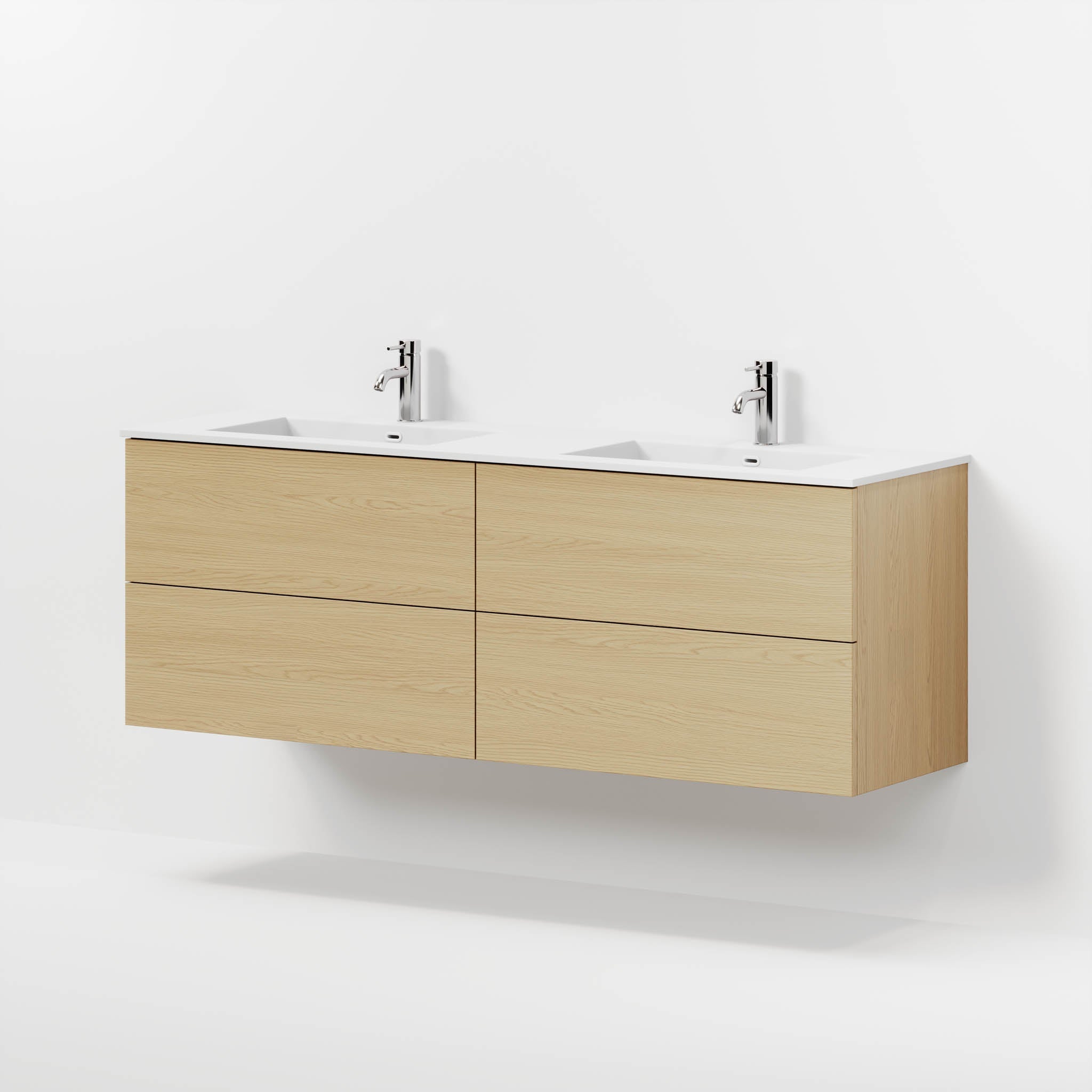Badrumsmöbel med klassiska fronter - 160x46x57 cm - ek - dubbelt tvättställ i solid surface - Viborg - Tvättställsskåp - Bath Deluxe - 70-160-52-86-80 - BATHDELUXE SWEDEN