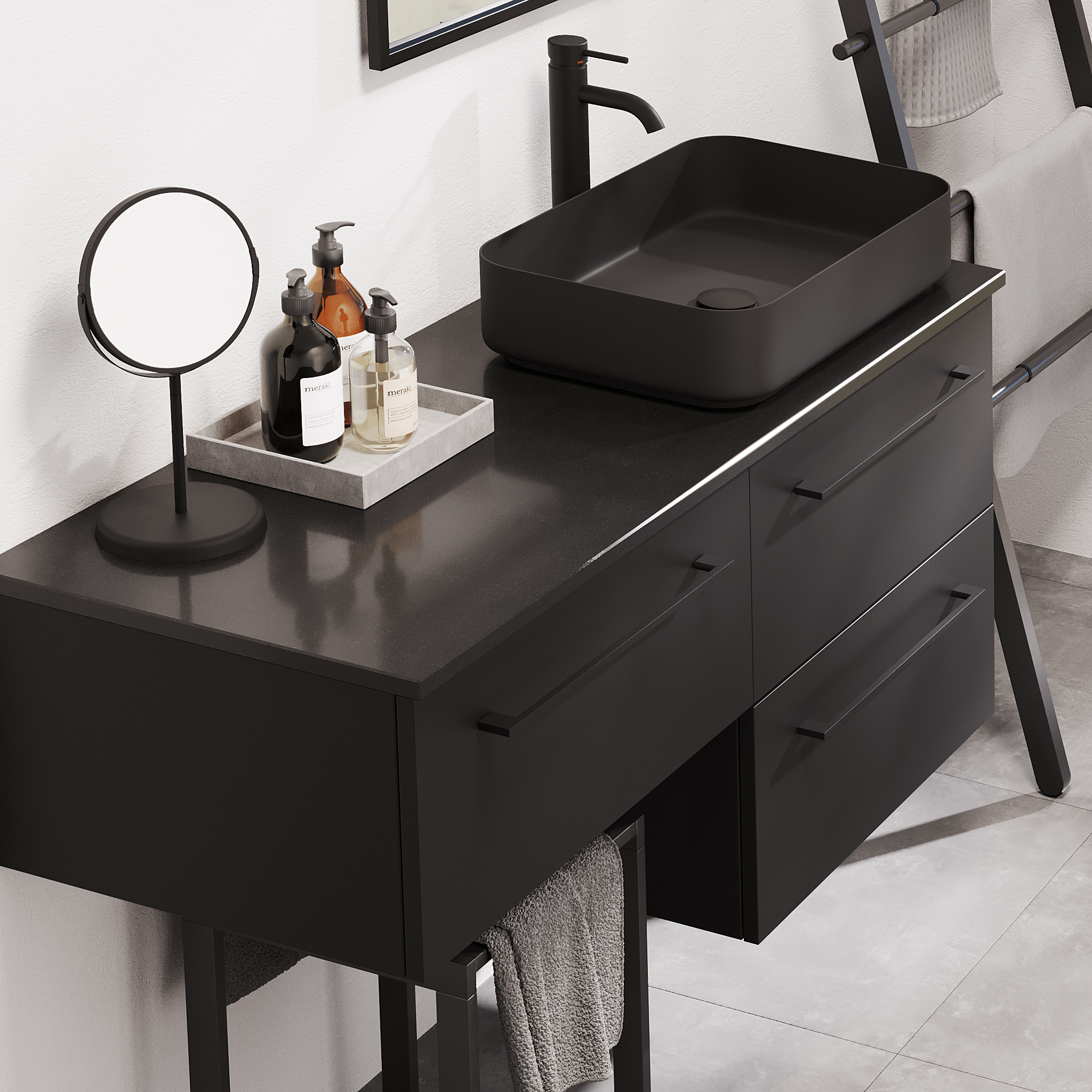 Vårhus Badrumsmöbel, Svart Matt - Tvättställsskåp - BATH DELUXE - PRESTIGE - 70 - 200 - 32 - 02 - 40 - BATHDELUXE SWEDEN