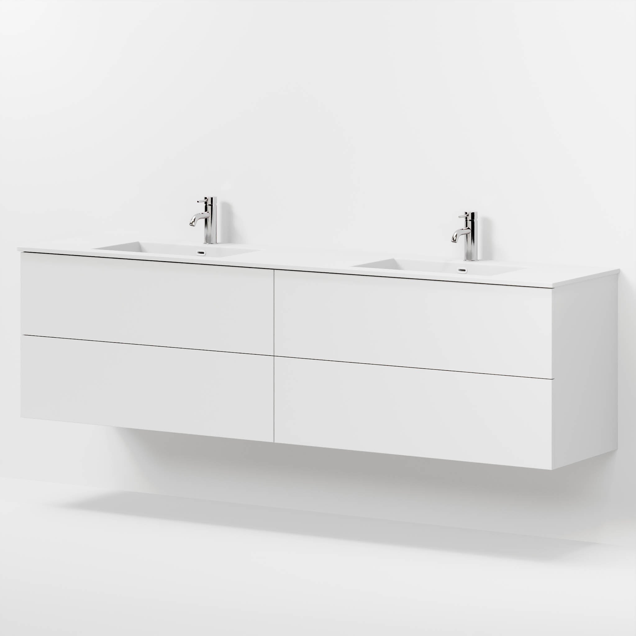 Badrumsmöbel med klassiska fronter - 200x46x57 cm - mattvit - dubbelt tvättställ i solid surface - Viborg - Tvättställsskåp - Bath Deluxe - 70-200-52-01-80 - BATHDELUXE SWEDEN