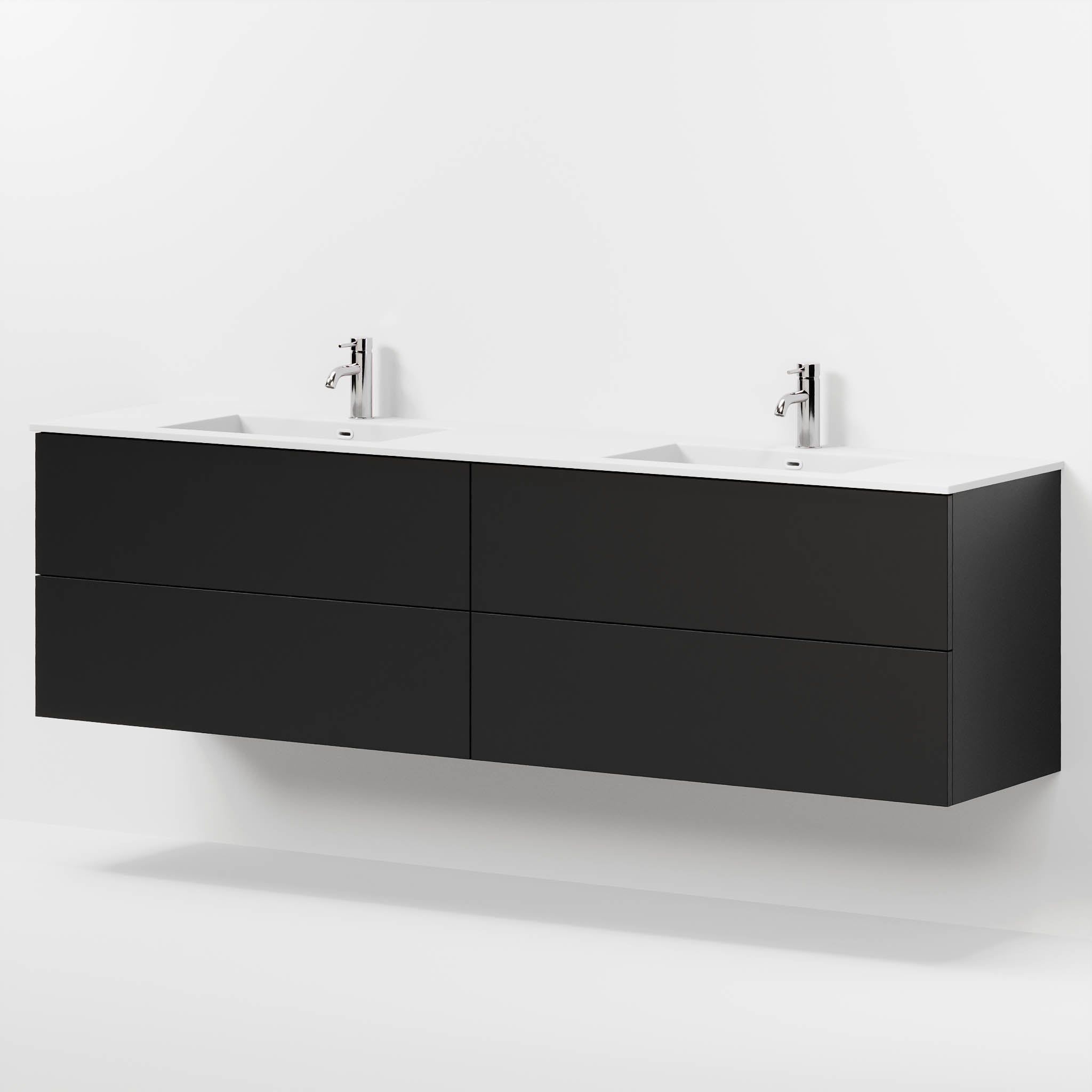Badrumsmöbel med klassiska fronter - 200x46x57 cm - mattsvart - dubbelt tvättställ i solid surface - Viborg - Tvättställsskåp - Bath Deluxe - 70-200-52-02-80 - BATHDELUXE SWEDEN