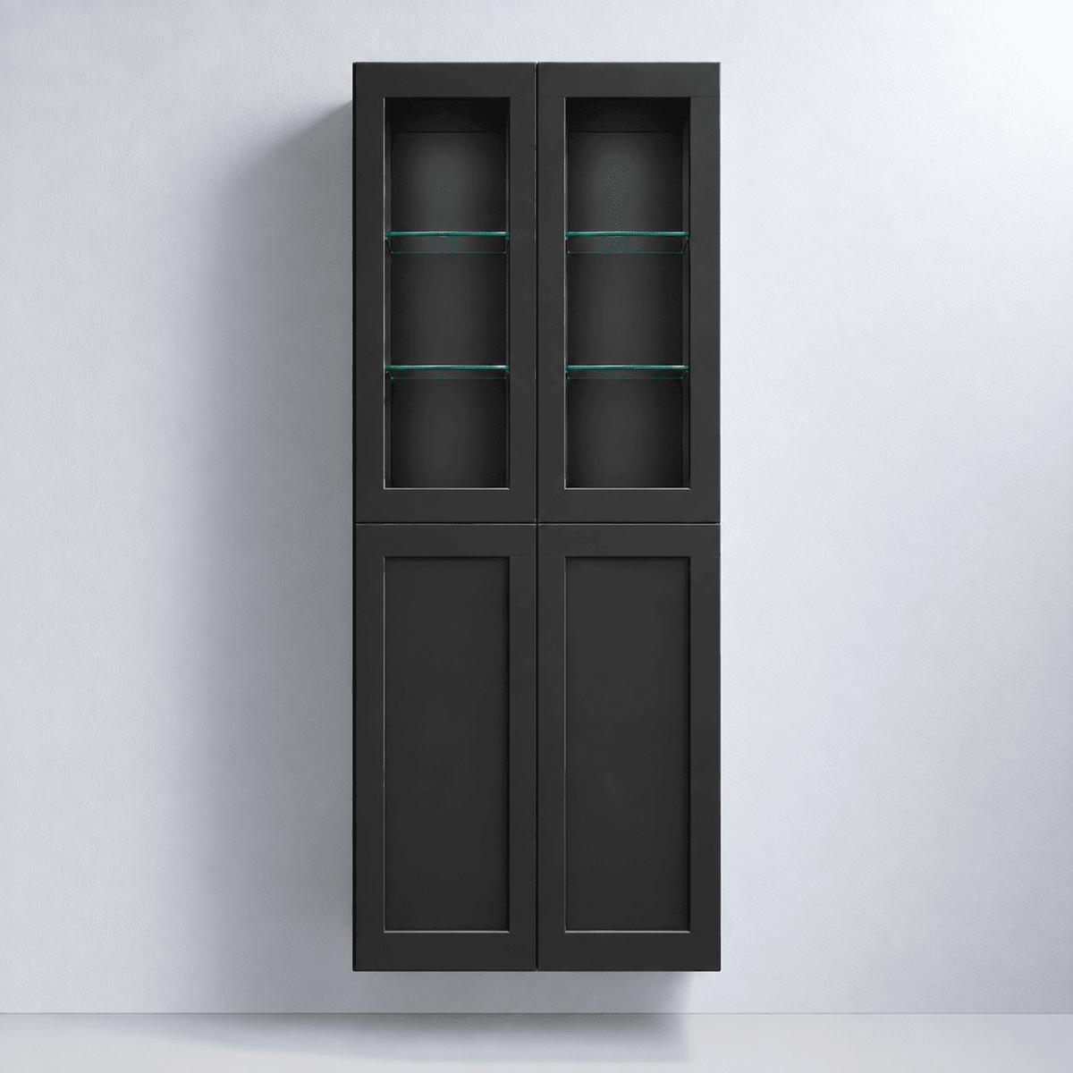 Högskåp med 1 inramad dörr och 1 inramad glasdörr - 70x45x174 cm - mattsvart - Stockholm - Högskåp - Bath Deluxe - 71-070-00-02-41 - BATHDELUXE SWEDEN