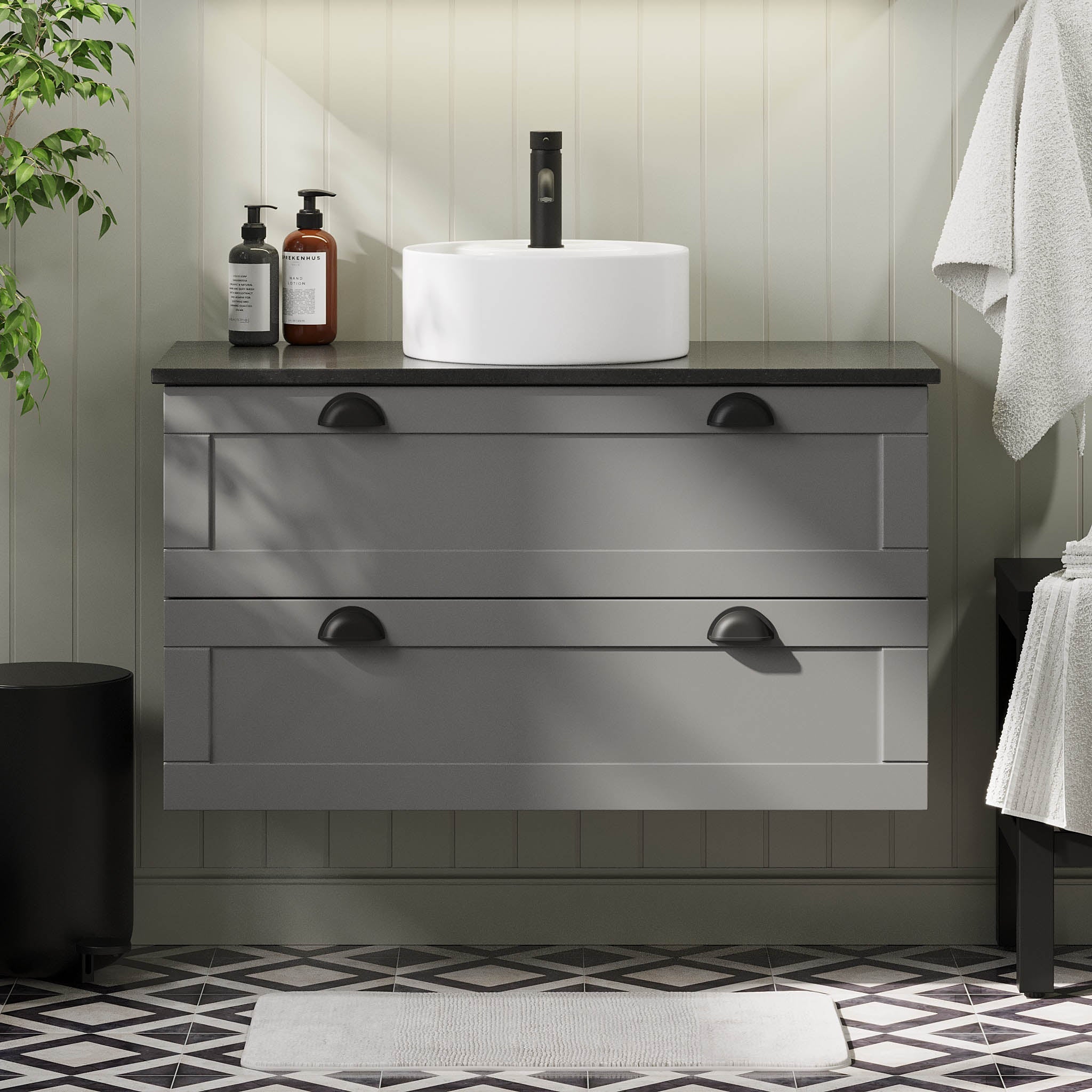 Nabbetorp Badrumsmöbel, Grå Matt - Tvättställsskåp - BATH DELUXE - PRESTIGE - 71 - 100 - 03 - 03 - 40 - BATHDELUXE SWEDEN