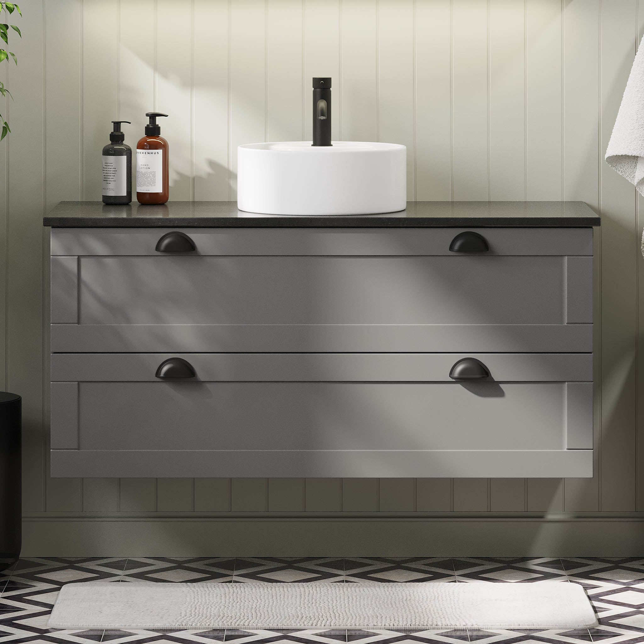 Nabbetorp Badrumsmöbel, Grå Matt - Tvättställsskåp - BATH DELUXE - PRESTIGE - 71 - 120 - 03 - 03 - 40 - BATHDELUXE SWEDEN