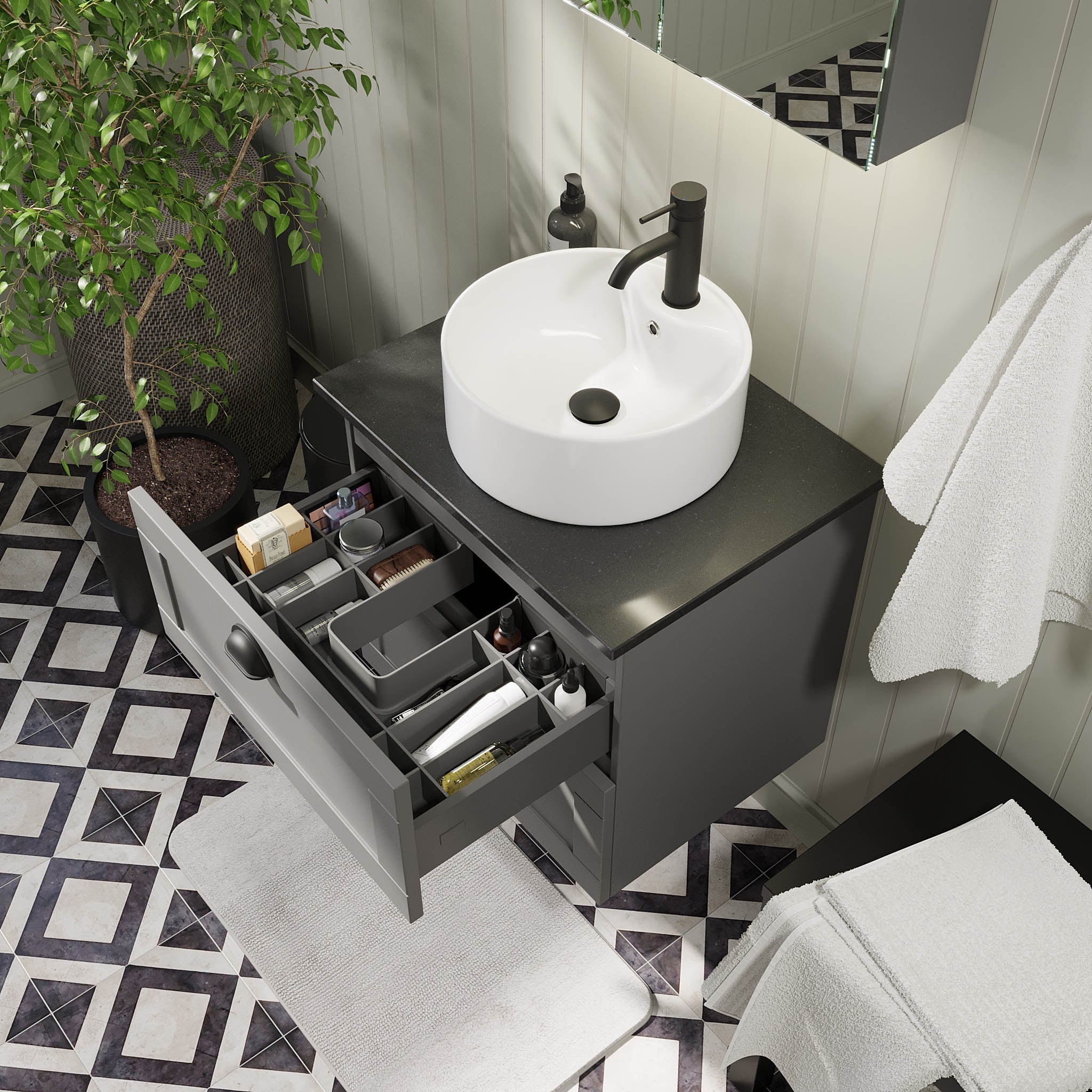 Nabbetorp Badrumsmöbel, Grå Matt - Tvättställsskåp - BATH DELUXE - PRESTIGE - 71 - 120 - 03 - 03 - 42 - BATHDELUXE SWEDEN