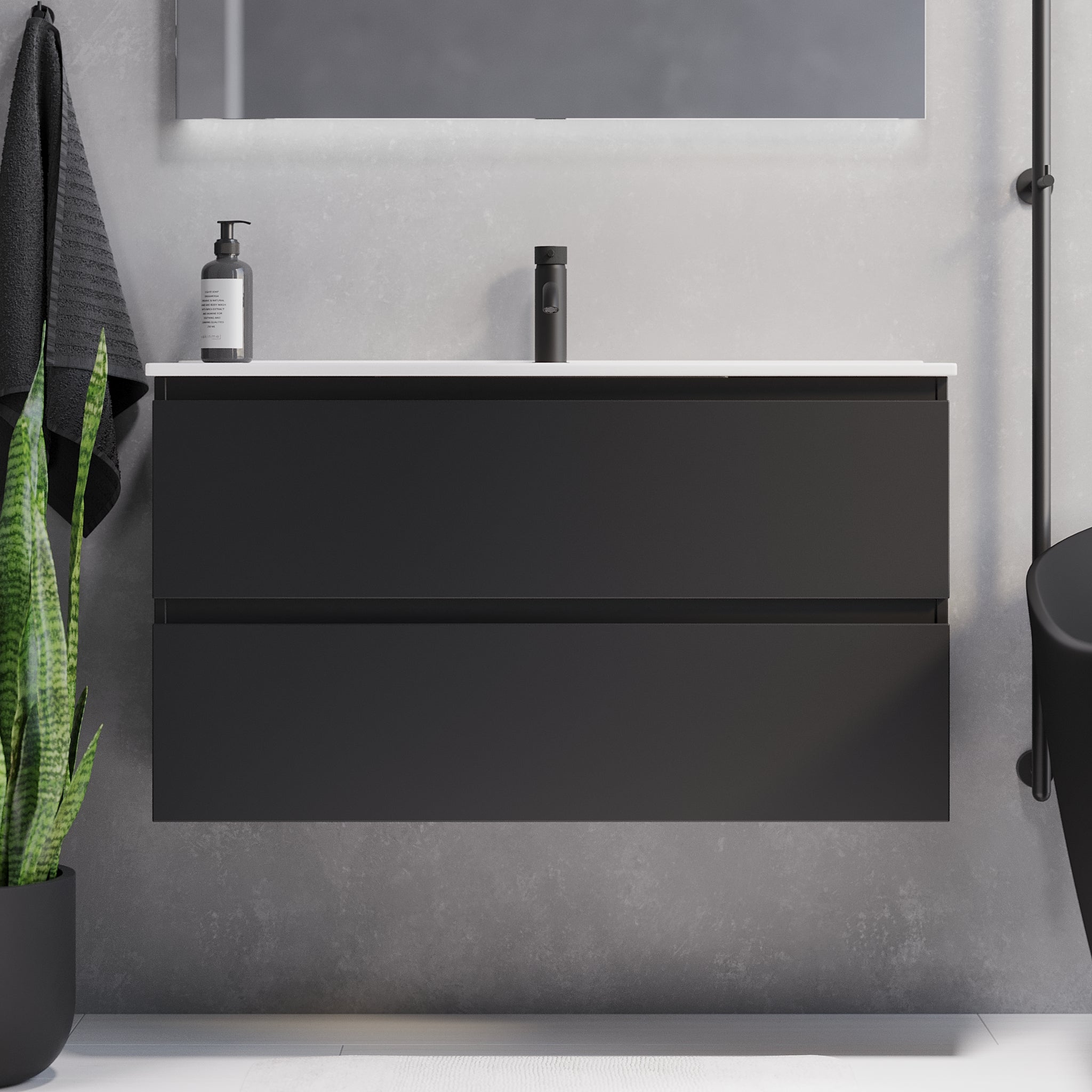 Sandshamn Slimline badrumsmöbel, Svart Matt - Tvättställsskåp - BATH DELUXE - PRESTIGE - 73 - 100 - 70 - 02 - 30 - BATHDELUXE SWEDEN