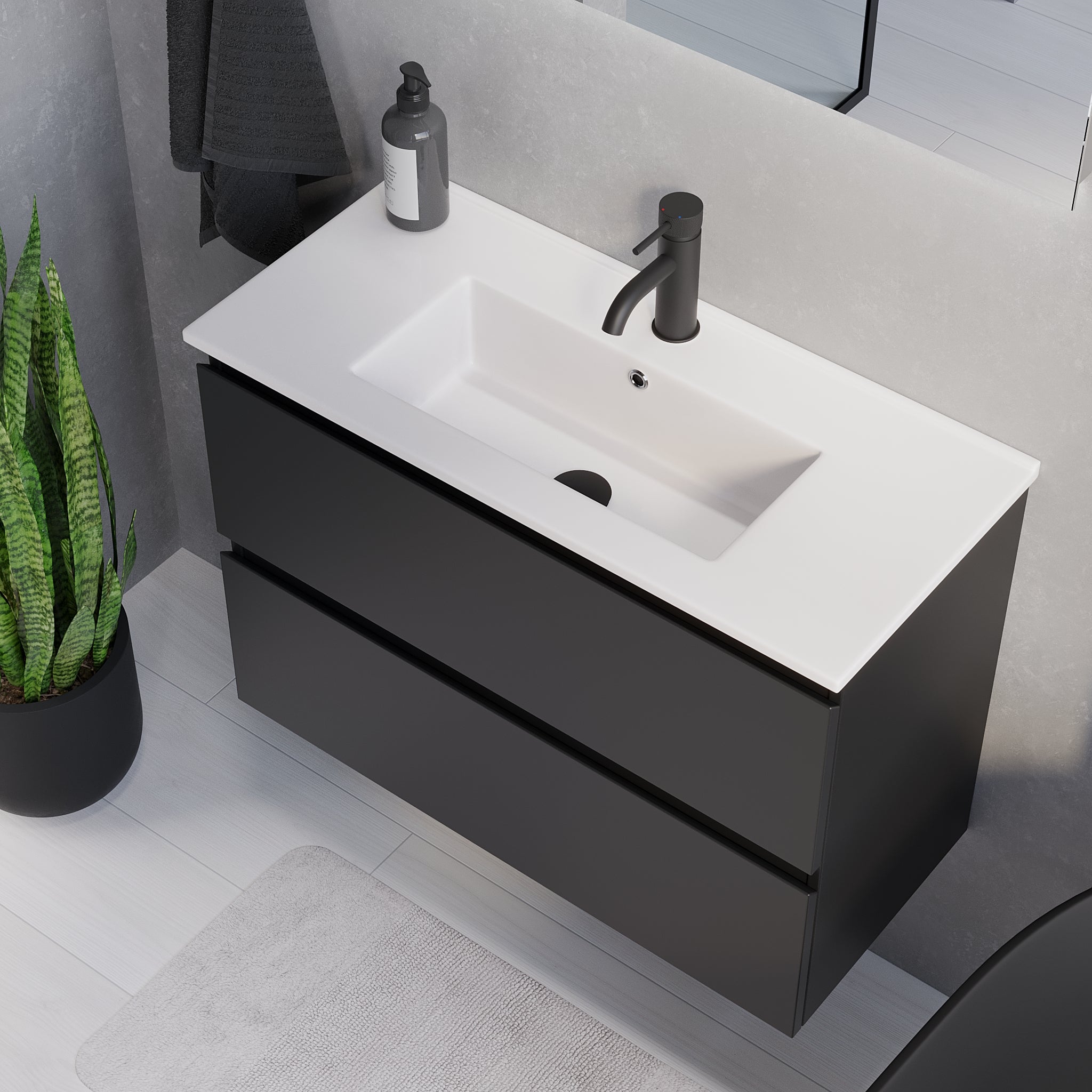 Sandshamn Slimline badrumsmöbel, Svart Matt - Tvättställsskåp - BATH DELUXE - PRESTIGE - 73 - 080 - 70 - 02 - 30 - BATHDELUXE SWEDEN
