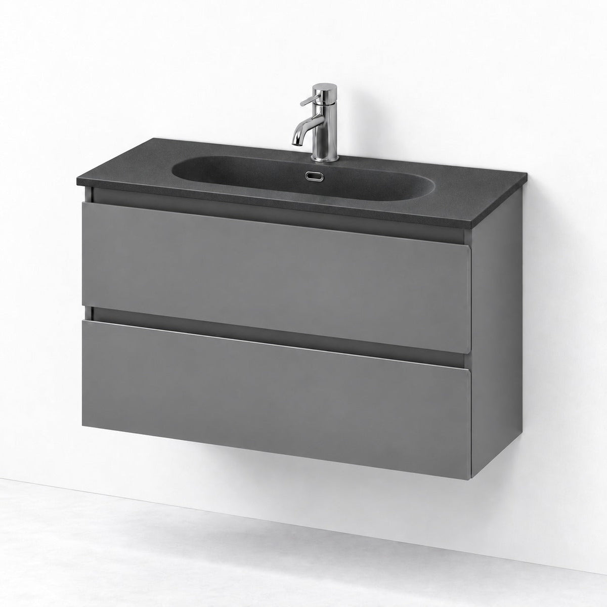 Badrumsmöbel med klassisk integrerad front - 80x36x57 cm - SLIM - matt grå - tvättställ i matt vit solid surface - Skagen - Tvättställsskåp - Bath Deluxe - 73-080-73-03-30 - BATHDELUXE SWEDEN