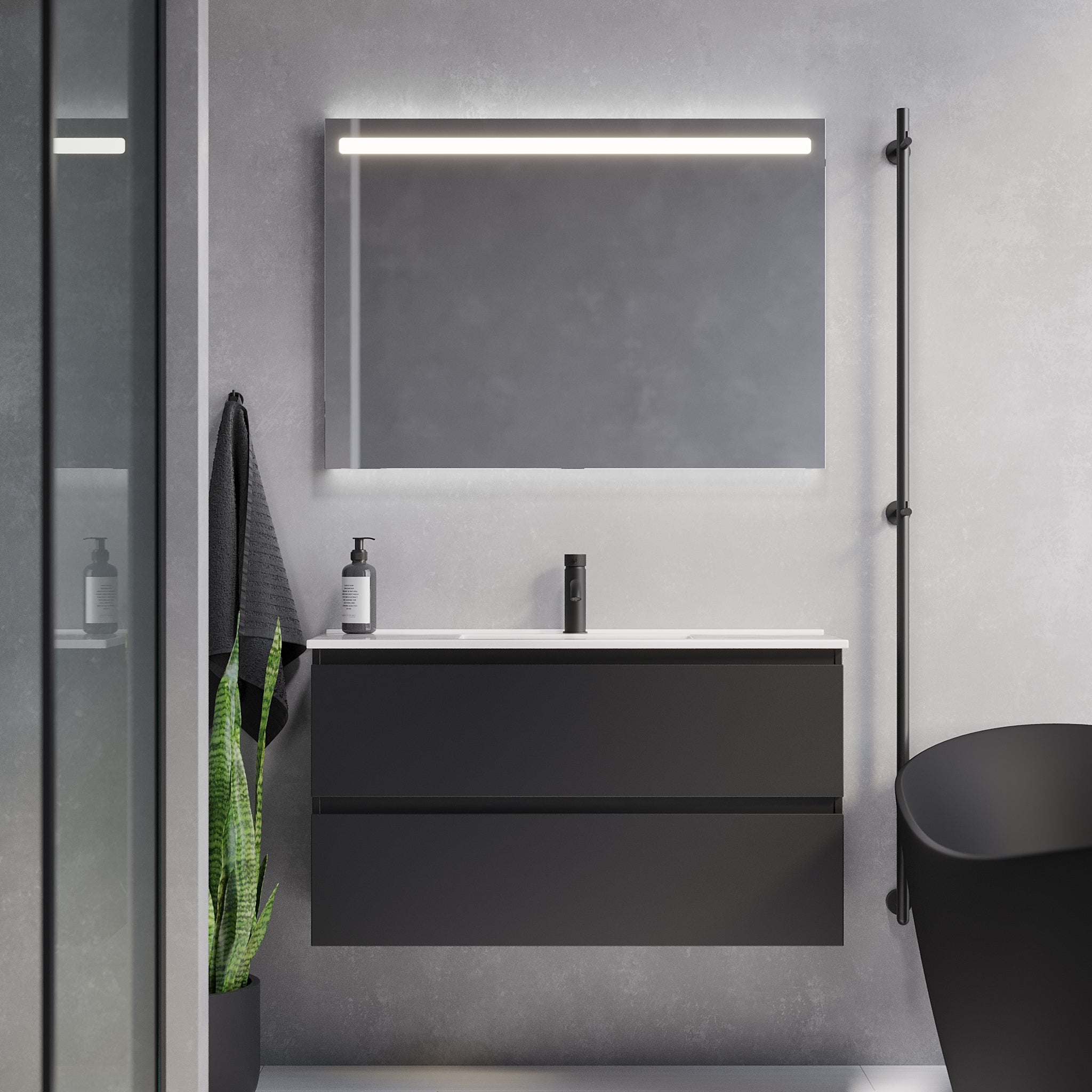 Sandshamn Slimline badrumsmöbel, Svart Matt - Tvättställsskåp - BATH DELUXE - PRESTIGE - 73 - 100 - 70 - 02 - 30 - BATHDELUXE SWEDEN