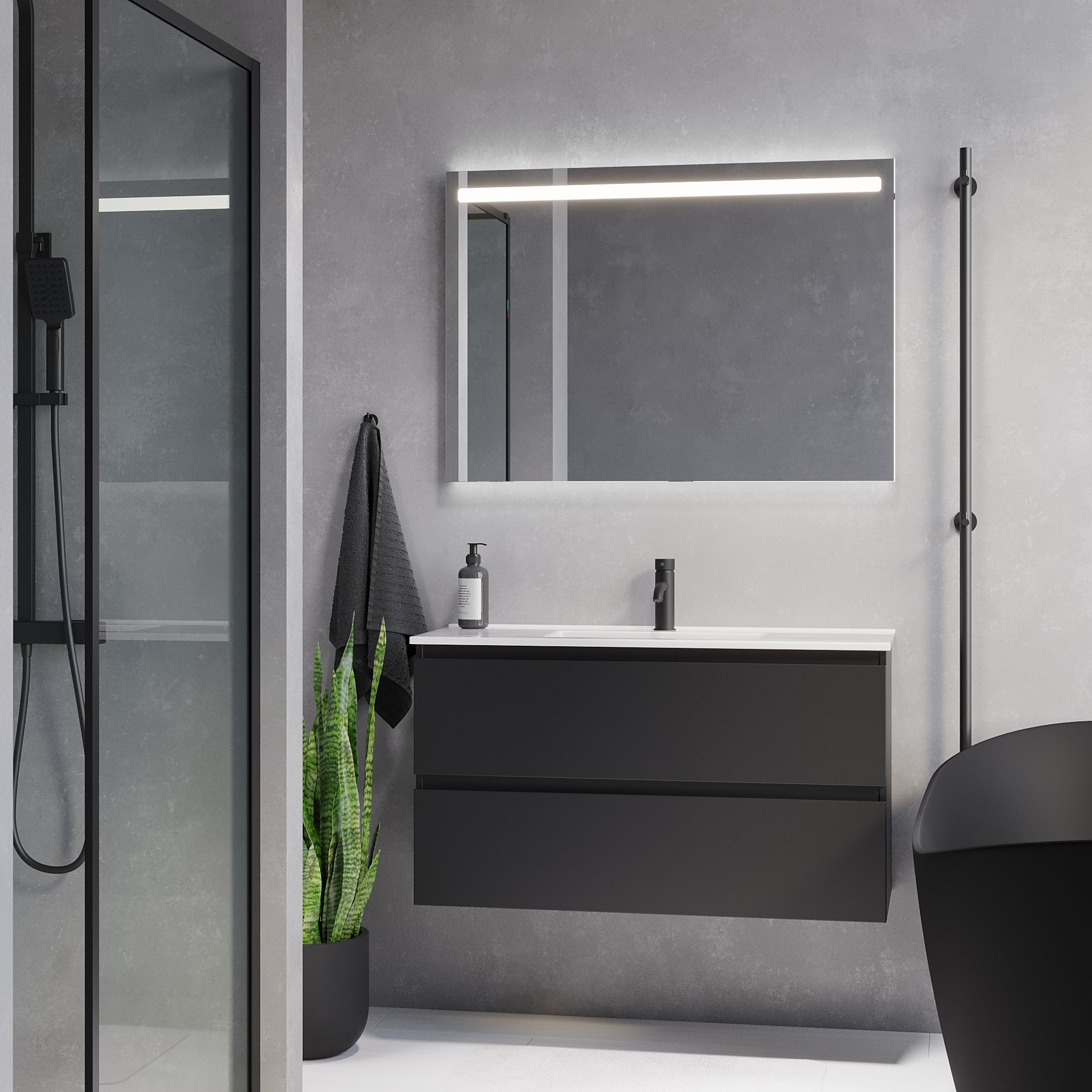 Sandshamn Slimline badrumsmöbel, Svart Matt - Tvättställsskåp - BATH DELUXE - PRESTIGE - 73 - 100 - 70 - 02 - 30 - BATHDELUXE SWEDEN