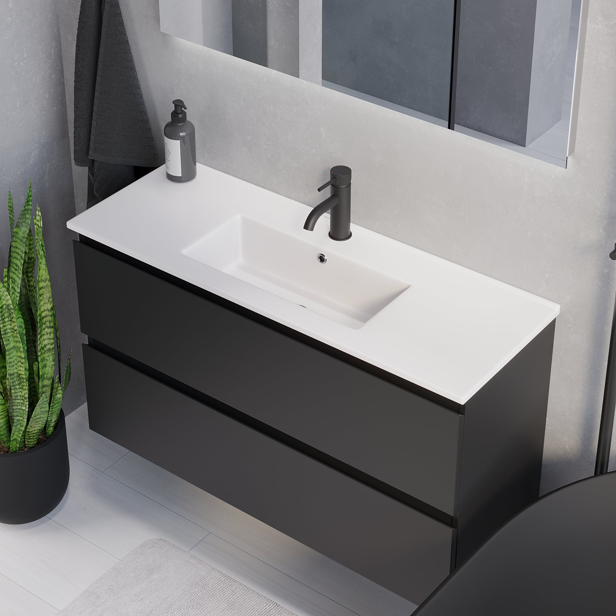 Sandshamn Slimline badrumsmöbel, Svart Matt - Tvättställsskåp - BATH DELUXE - PRESTIGE - 73 - 100 - 70 - 02 - 30 - BATHDELUXE SWEDEN