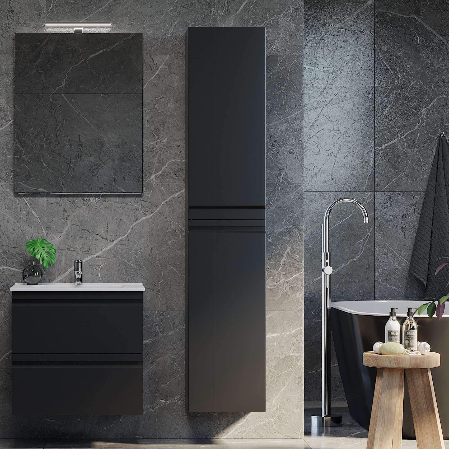 Klokkarvik, Möbelset - Högskåp, Svart Matta - 35 cm - Möbelset - Kod - BATH DELUXE - PRESTIGE - 74-035-01-02-00 - BATHDELUXE SWEDEN