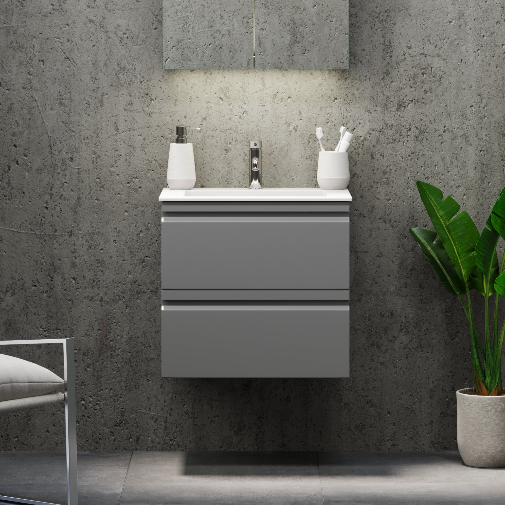 Knarrlagsund Badrumsmöbel – Djup 46 cm, Grå Matt - Badrumsmöbler - BATH DELUXE - PRESTIGE - 74 - 060 - 52 - 03 - 40 - BATHDELUXE SWEDEN