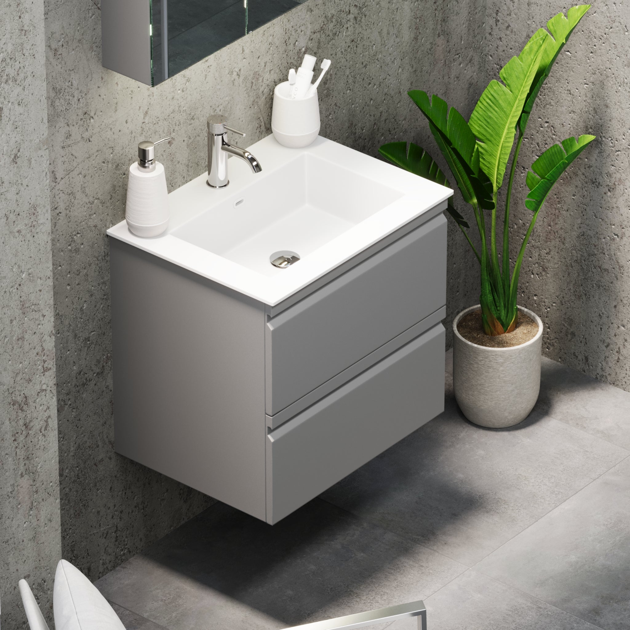 Knarrlagsund Badrumsmöbel – Djup 46 cm, Grå Matt - Badrumsmöbler - BATH DELUXE - PRESTIGE - 74 - 060 - 52 - 03 - 40 - BATHDELUXE SWEDEN