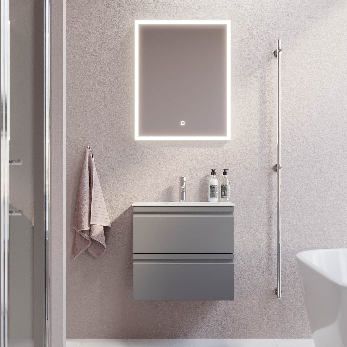 Badrumskommod med modern integrerad front - SLIM - 60x36x57 cm - Matt grå - Svart Solid Surface tvättställ - Kongsberg - Tvättställsskåp - Bath Deluxe - 74-060-72-03-30 - BATHDELUXE SWEDEN