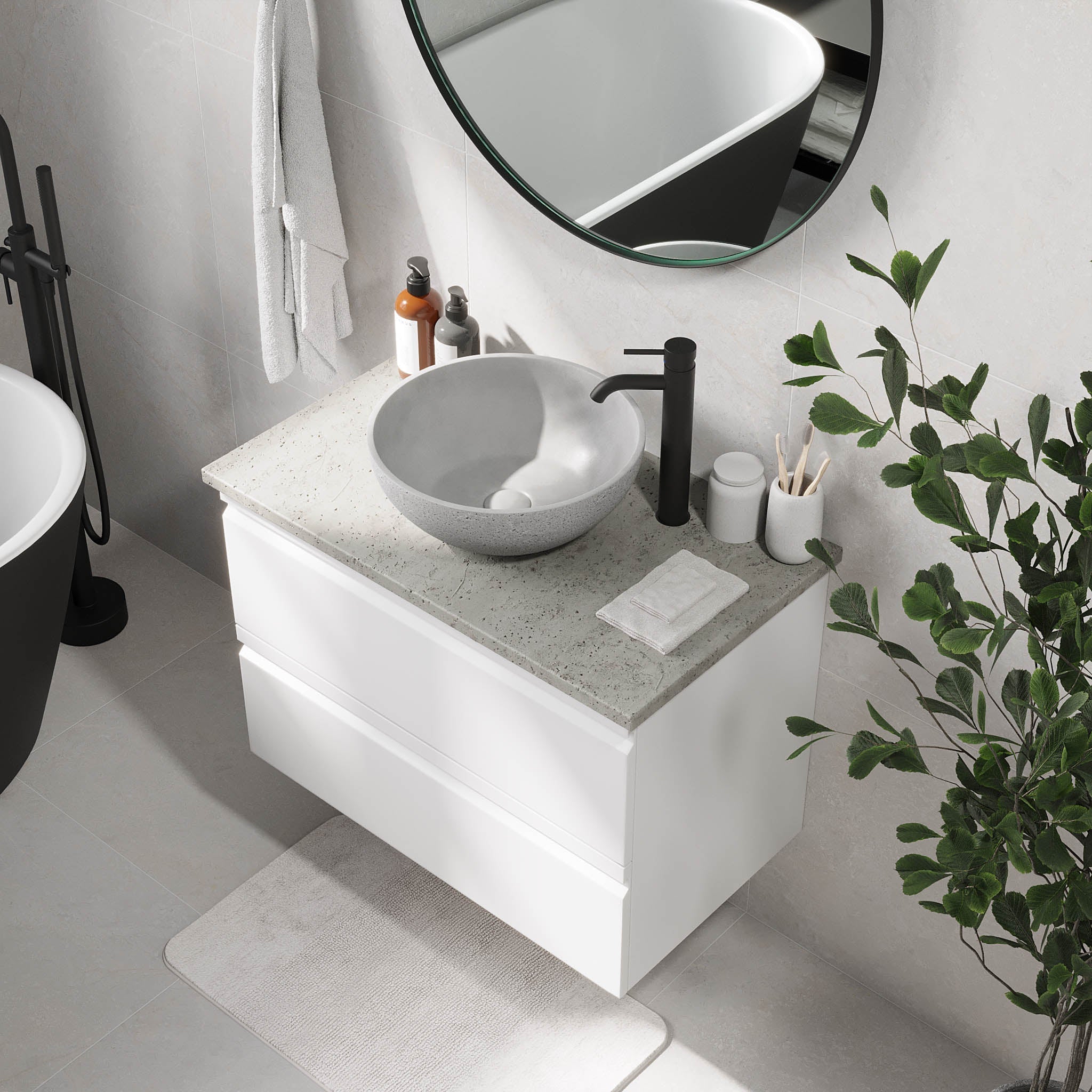 Bardufoss, Möbelset - Badställ &amp; skåp, Vit Matta - 80 cm - Möbelset - Kod - BATH DELUXE - PRESTIGE - 74-080-14-01-40 - BATHDELUXE SWEDEN
