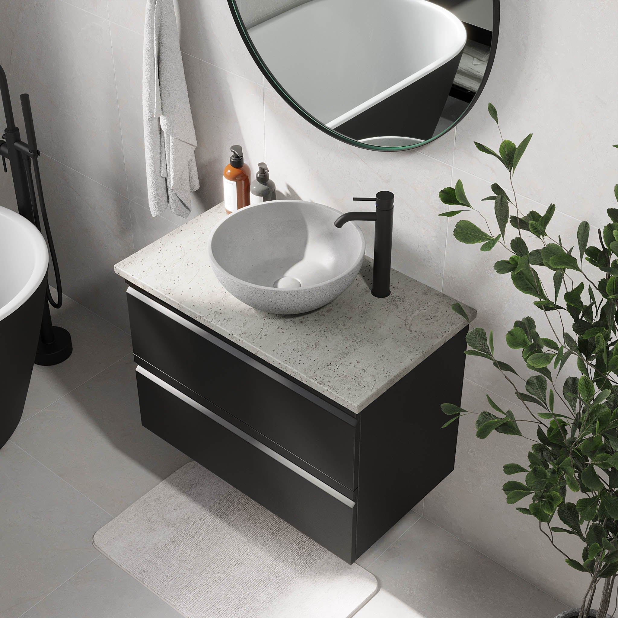 Bardufoss Badrumsmöbel, Svart Matt - Tvättställsskåp - BATH DELUXE - PRESTIGE - 74 - 080 - 14 - 02 - 40 - BATHDELUXE SWEDEN
