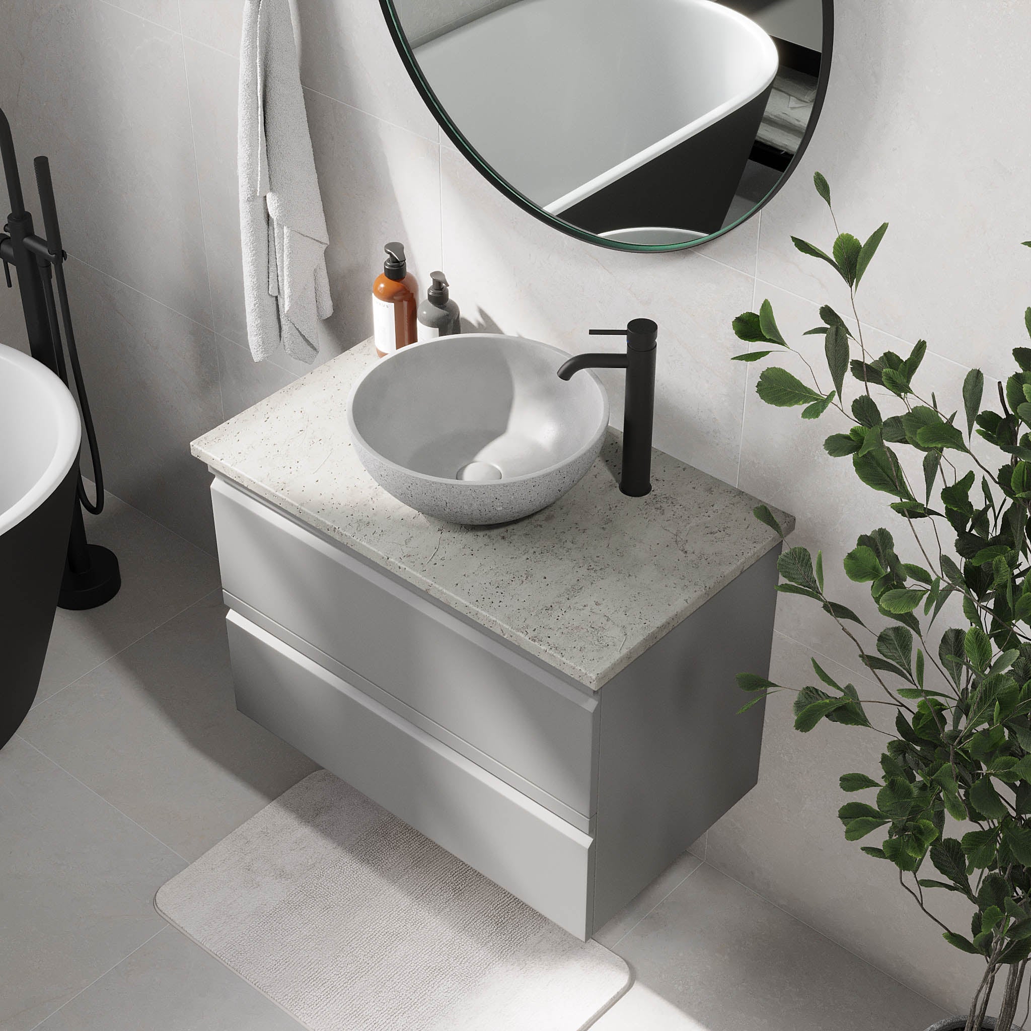 Bardufoss Badrumsmöbel, Grå Matt - Tvättställsskåp - BATH DELUXE - PRESTIGE - 74 - 080 - 14 - 03 - 40 - BATHDELUXE SWEDEN