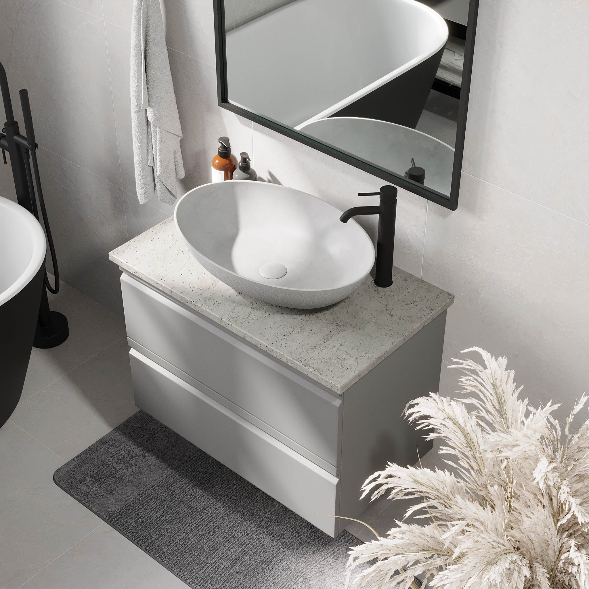 Odda Badrumsmöbel, Grå Matt - Tvättställsskåp - BATH DELUXE - PRESTIGE - 74 - 080 - 16 - 03 - 40 - BATHDELUXE SWEDEN