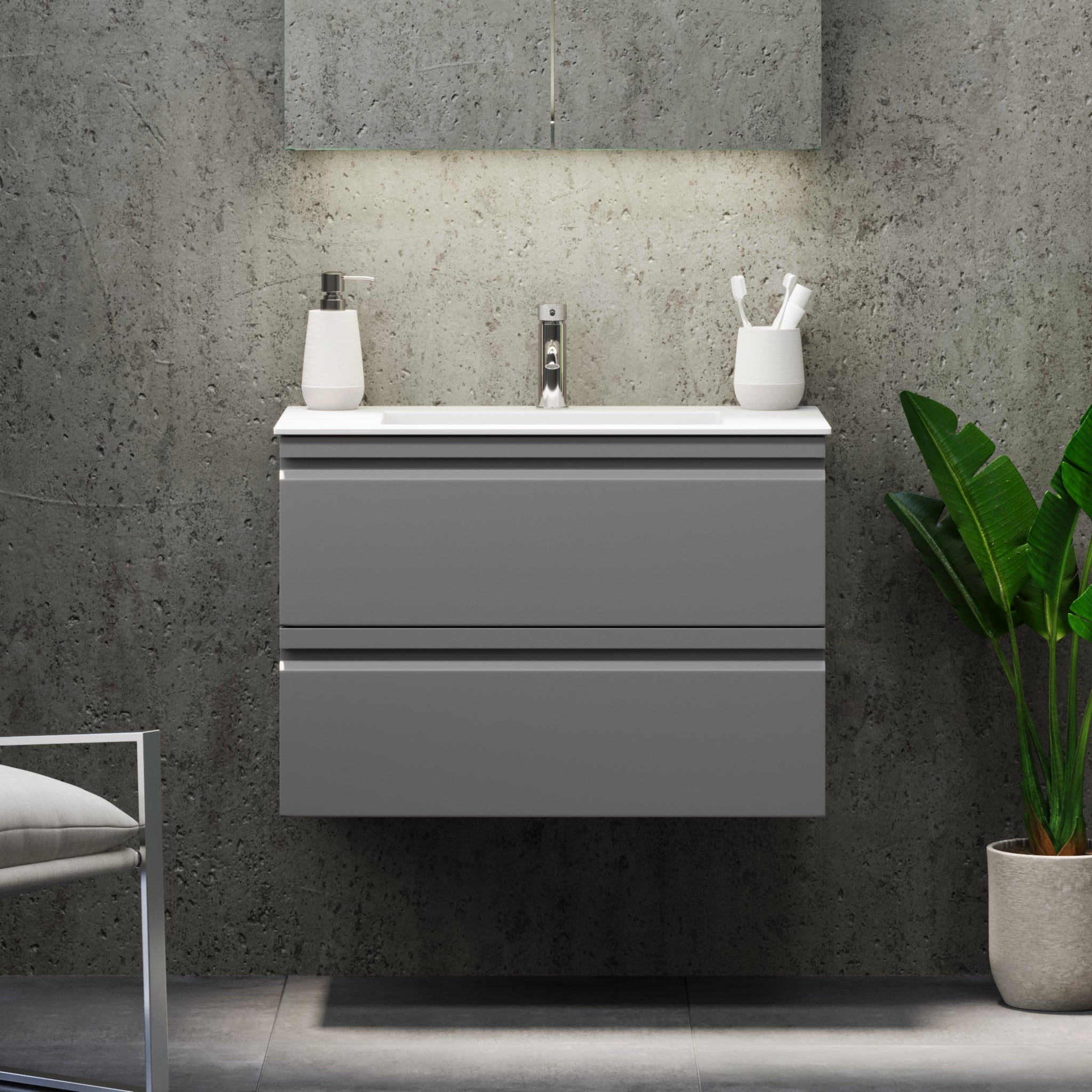 Knarrlagsund Badrumsmöbel – Djup 46 cm, Grå Matt - Badrumsmöbler - BATH DELUXE - PRESTIGE - 74 - 080 - 52 - 03 - 40 - BATHDELUXE SWEDEN