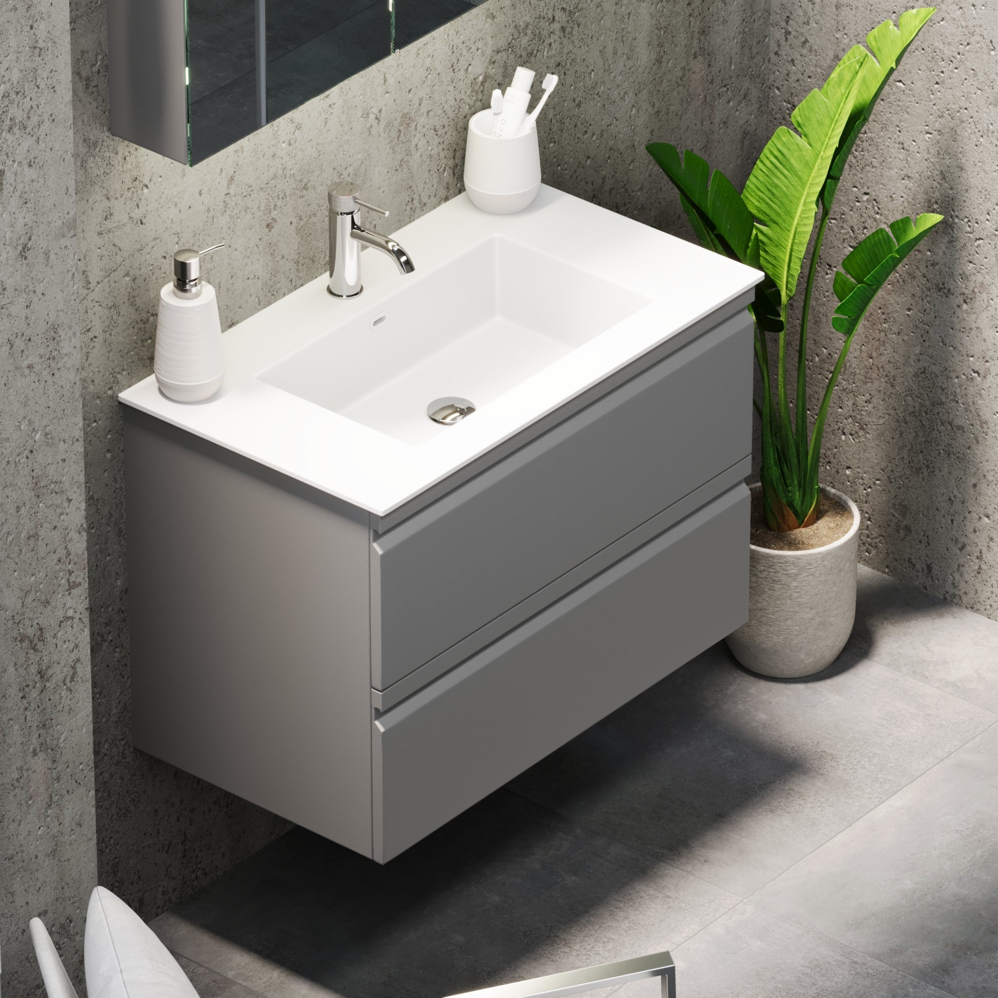 Knarrlagsund Badrumsmöbel – Djup 46 cm, Grå Matt - Badrumsmöbler - BATH DELUXE - PRESTIGE - 74 - 080 - 52 - 03 - 40 - BATHDELUXE SWEDEN