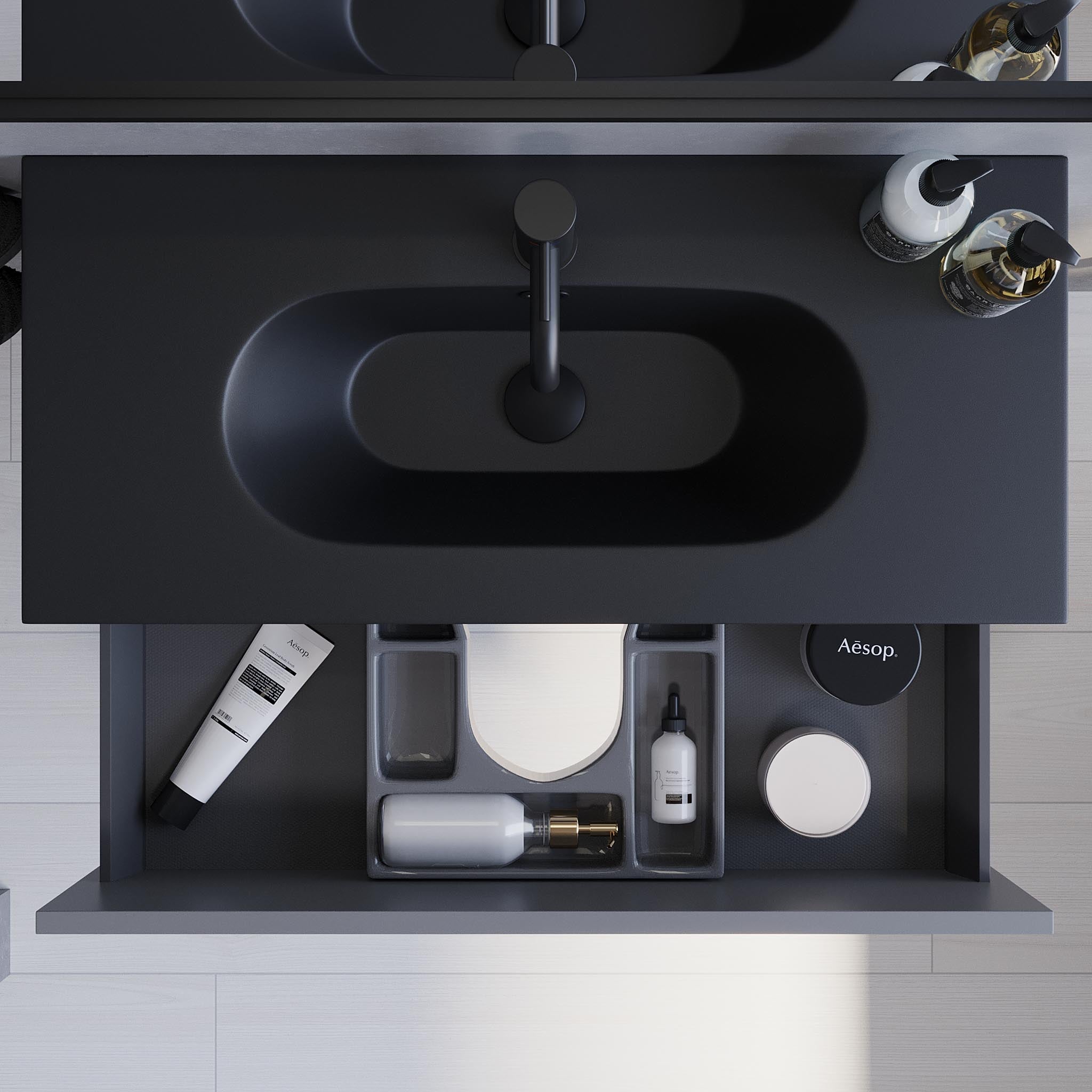 Kongsvinger Slimline Badrumsmöbel, Grå Matt - Tvättställsskåp - BATH DELUXE - PRESTIGE - 74 - 080 - 73 - 03 - 30 - BATHDELUXE SWEDEN