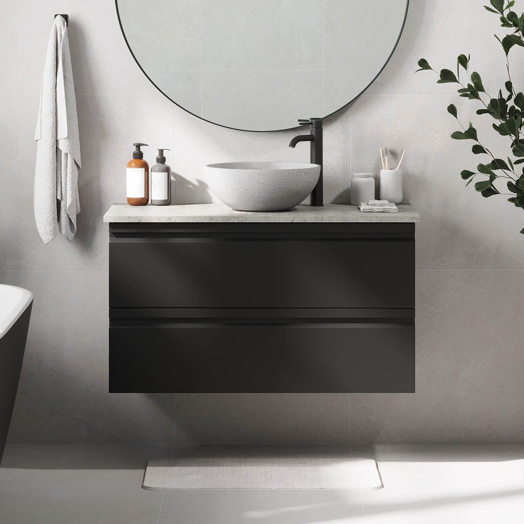 Bardufoss Badrumsmöbel, Svart Matt - Tvättställsskåp - BATH DELUXE - PRESTIGE - 74 - 100 - 14 - 02 - 40 - BATHDELUXE SWEDEN