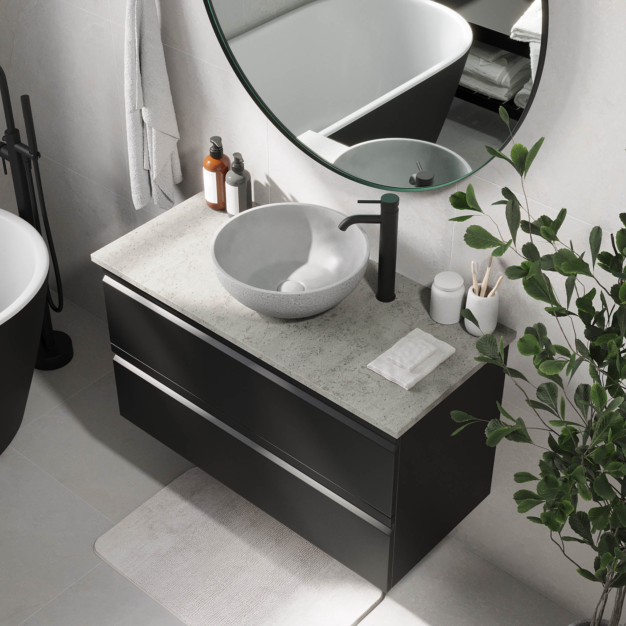 Bardufoss Badrumsmöbel, Svart Matt - Tvättställsskåp - BATH DELUXE - PRESTIGE - 74 - 100 - 14 - 02 - 40 - BATHDELUXE SWEDEN