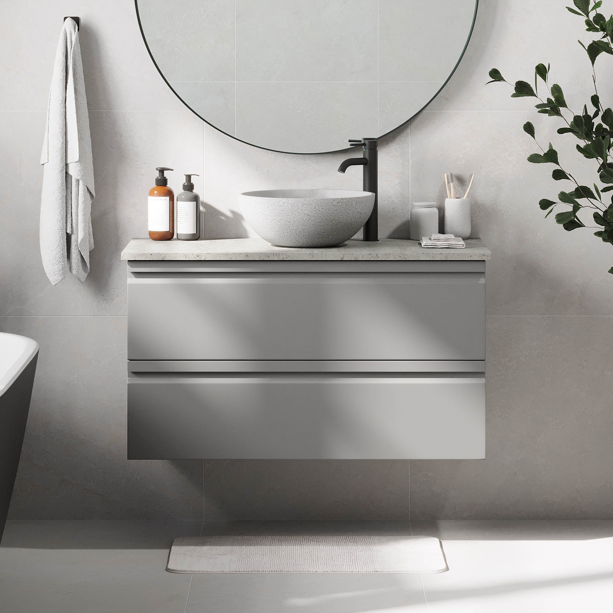 Bardufoss Badrumsmöbel, Grå Matt - Tvättställsskåp - BATH DELUXE - PRESTIGE - 74 - 100 - 14 - 03 - 40 - BATHDELUXE SWEDEN