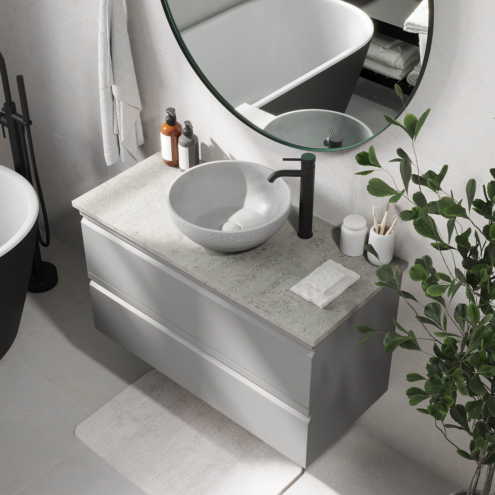 Bardufoss Badrumsmöbel, Grå Matt - Tvättställsskåp - BATH DELUXE - PRESTIGE - 74 - 100 - 14 - 03 - 40 - BATHDELUXE SWEDEN