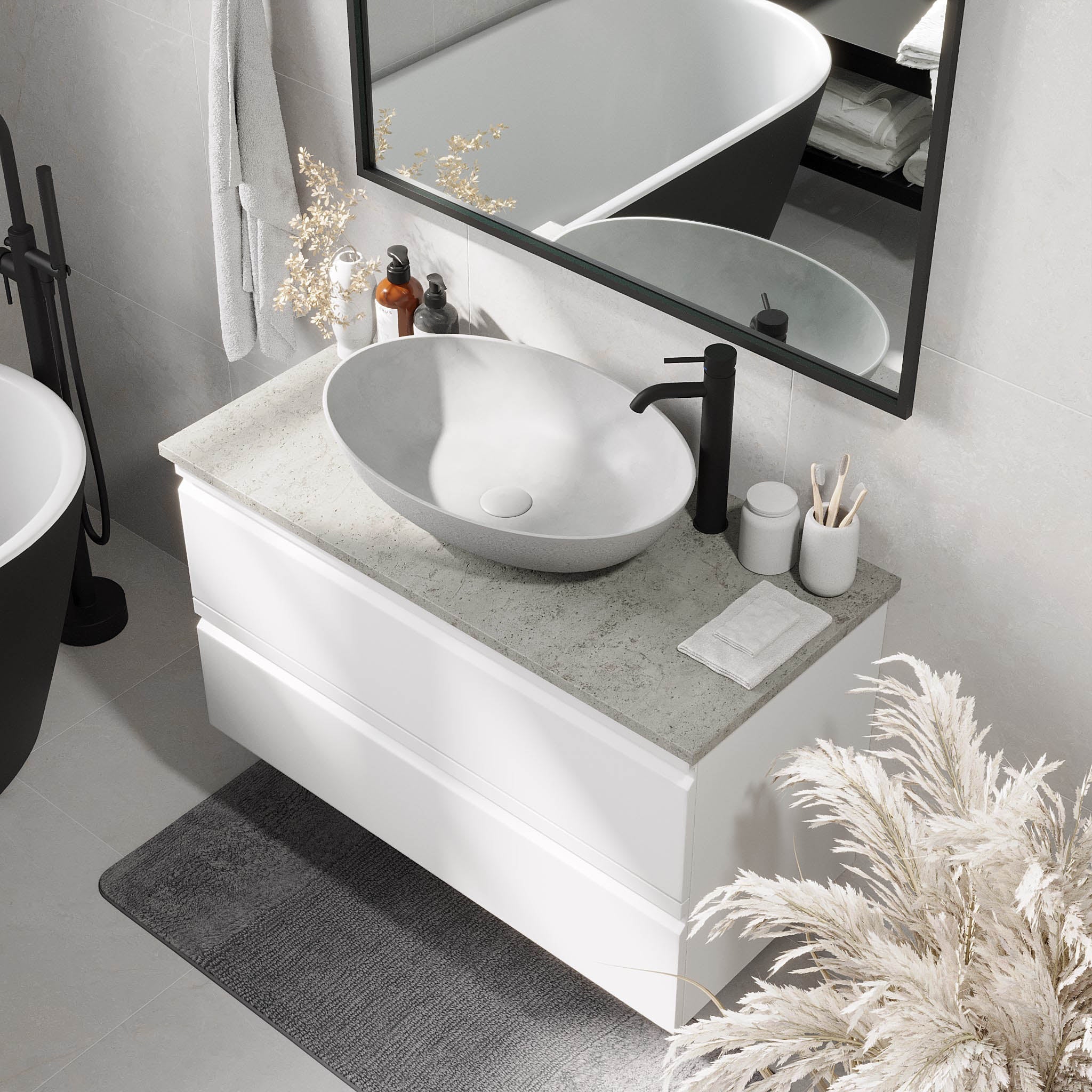 Odda Badrumsmöbel, Vit Matt - Tvättställsskåp - BATH DELUXE - PRESTIGE - 74 - 100 - 16 - 01 - 40 - BATHDELUXE SWEDEN