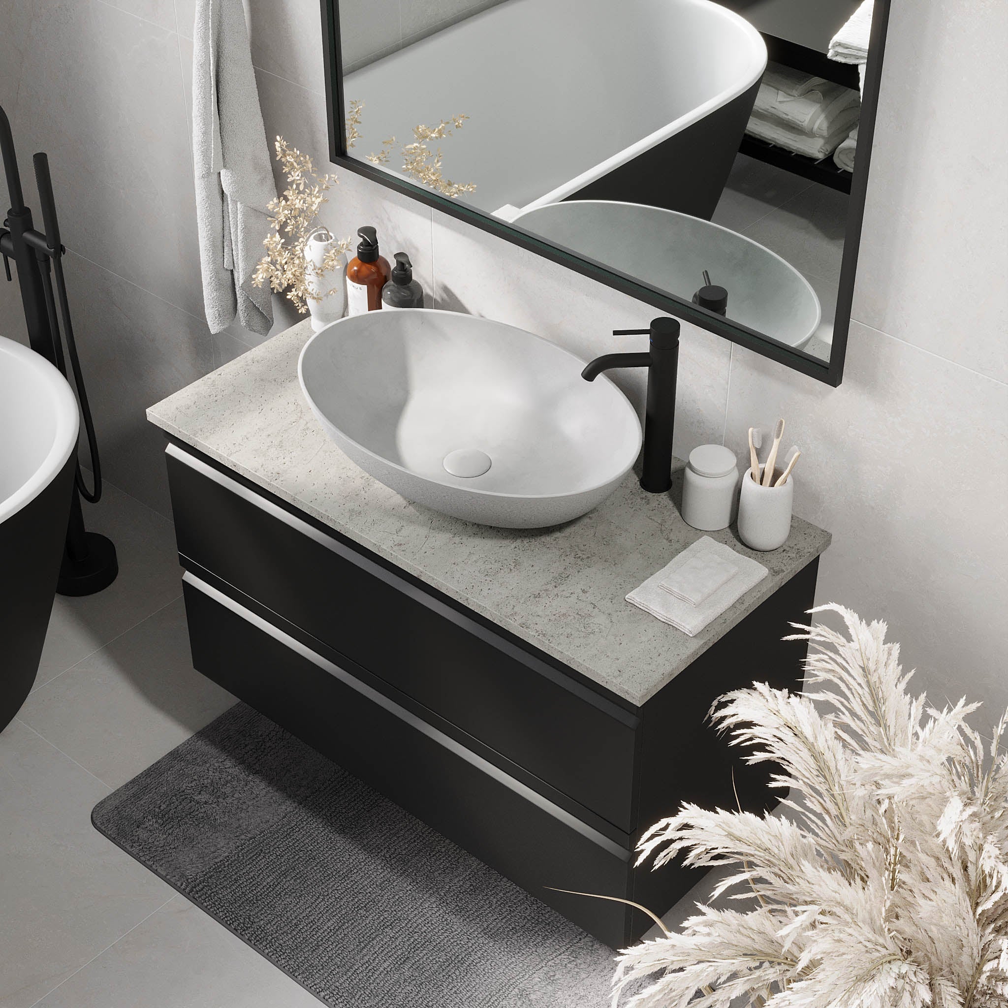 Odda Badrumsmöbel, Svart Matt - Tvättställsskåp - BATH DELUXE - PRESTIGE - 74 - 100 - 16 - 02 - 40 - BATHDELUXE SWEDEN