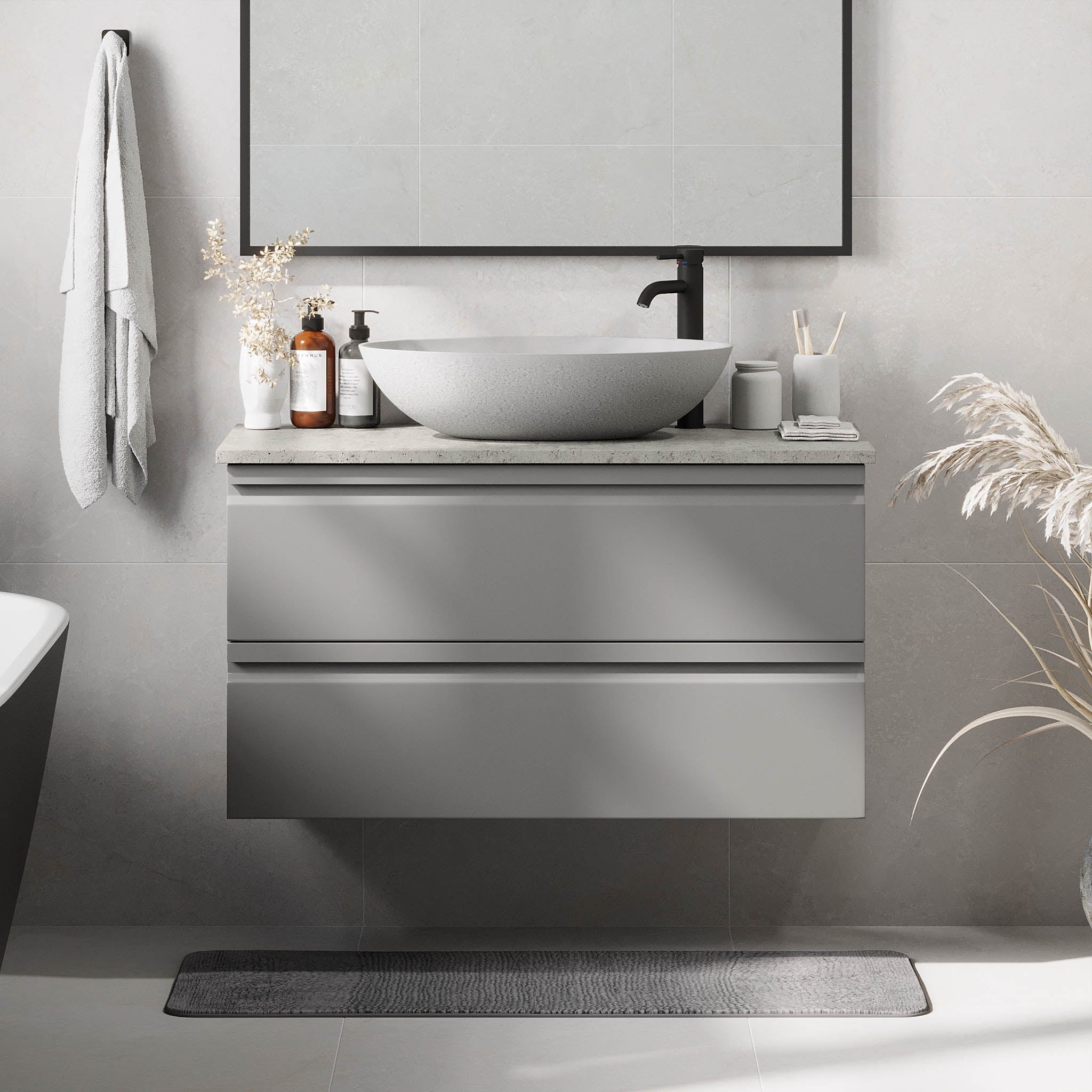 Odda Badrumsmöbel, Grå Matt - Tvättställsskåp - BATH DELUXE - PRESTIGE - 74 - 100 - 16 - 03 - 40 - BATHDELUXE SWEDEN