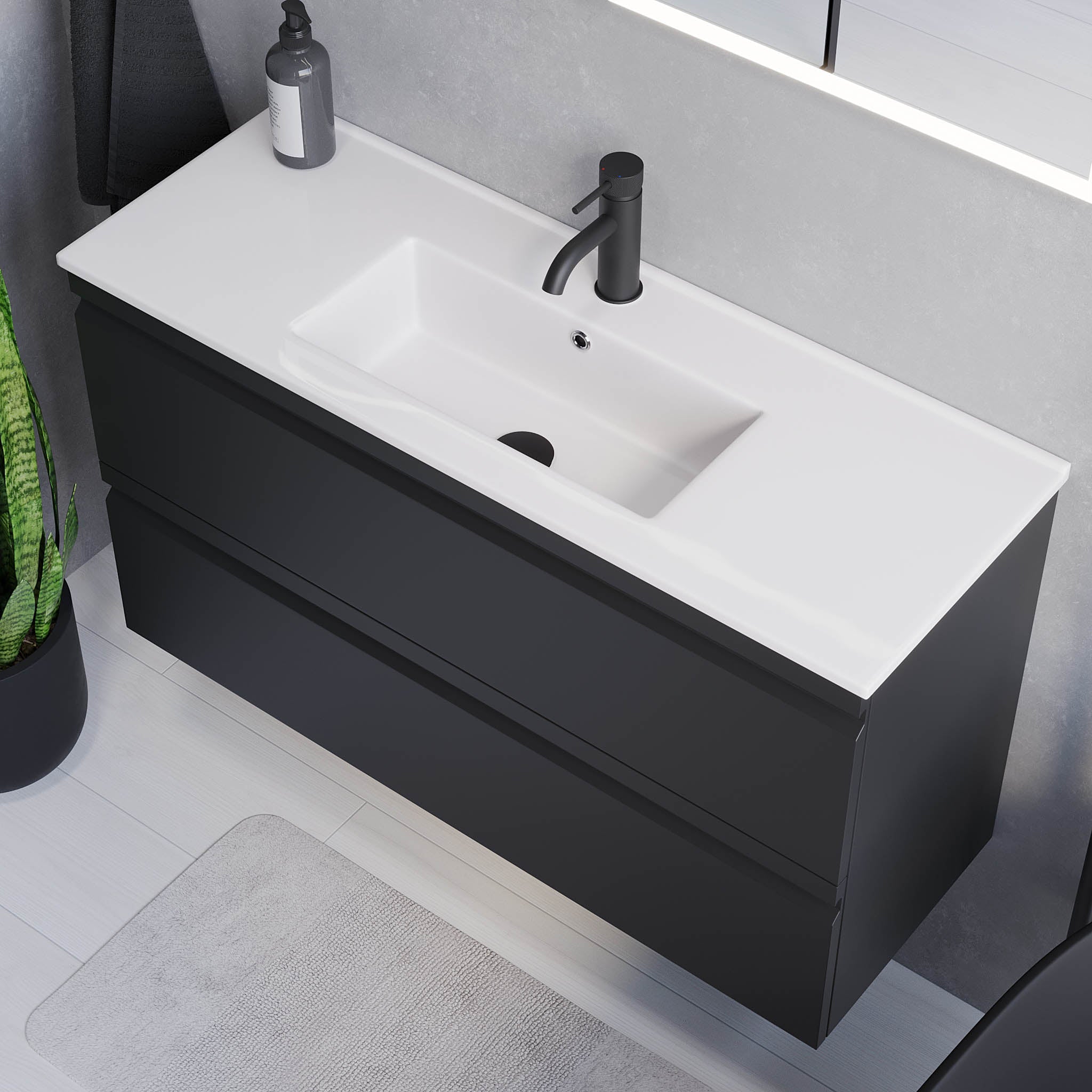 Knarrlagsund Slimline Badrumsmöbel, Svart Matt - Tvättställsskåp - BATH DELUXE - PRESTIGE - 74 - 100 - 70 - 02 - 30 - BATHDELUXE SWEDEN
